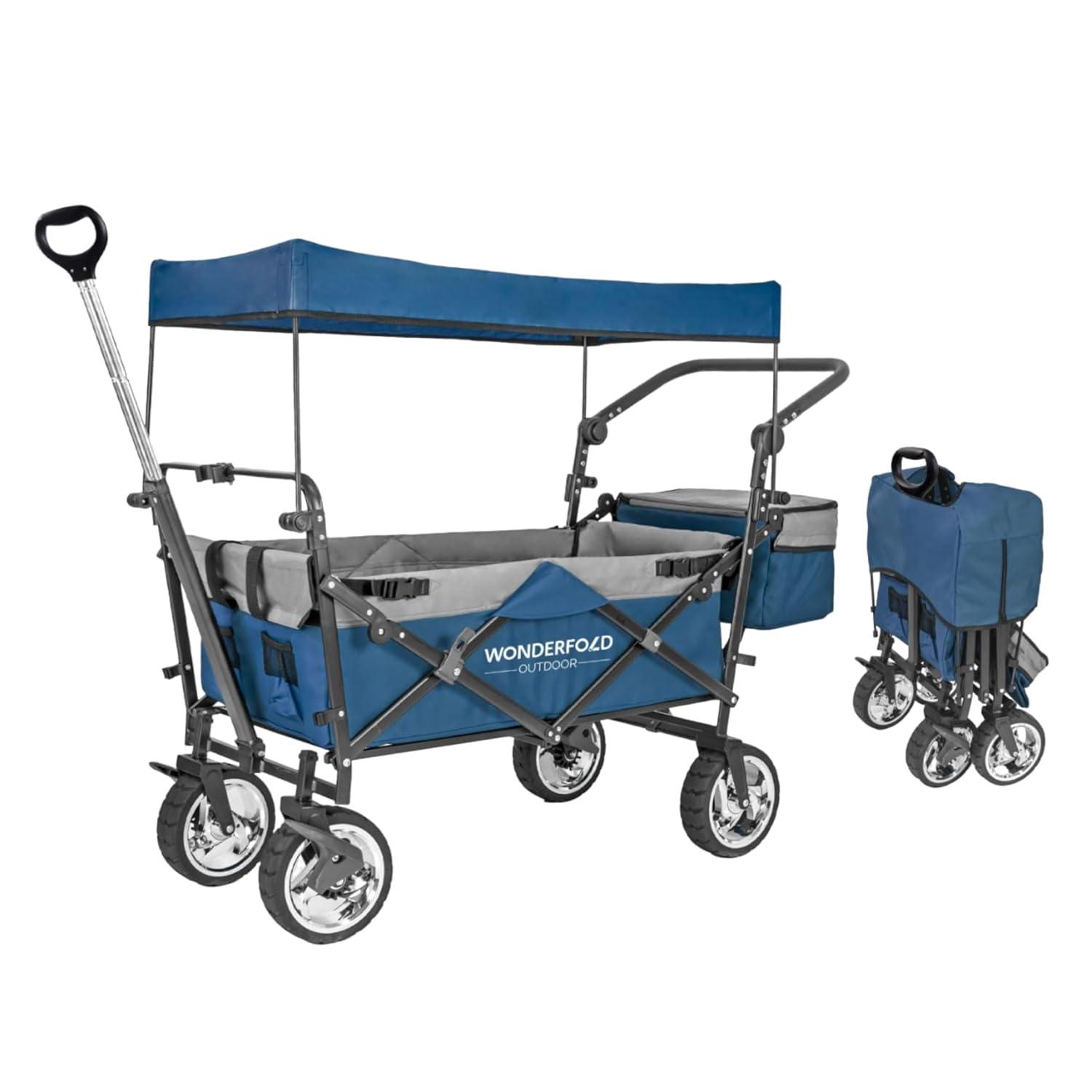 WonderFold Outdoor Wonderfold S4 Push & Pull Folding Wagon With Canopy & Brakes - Black