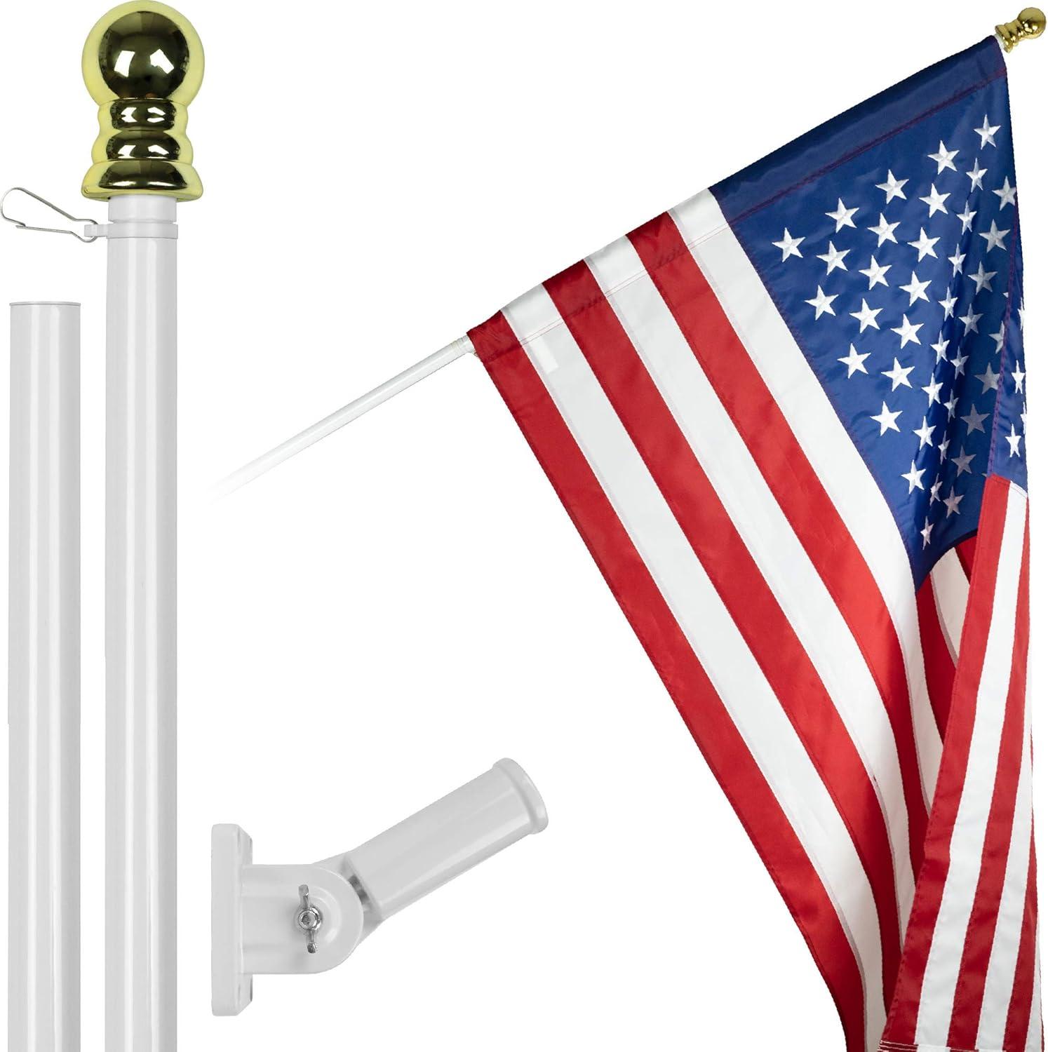 Heavy Duty 6ft White Aluminum Flagpole with 3x5 ft American Flag