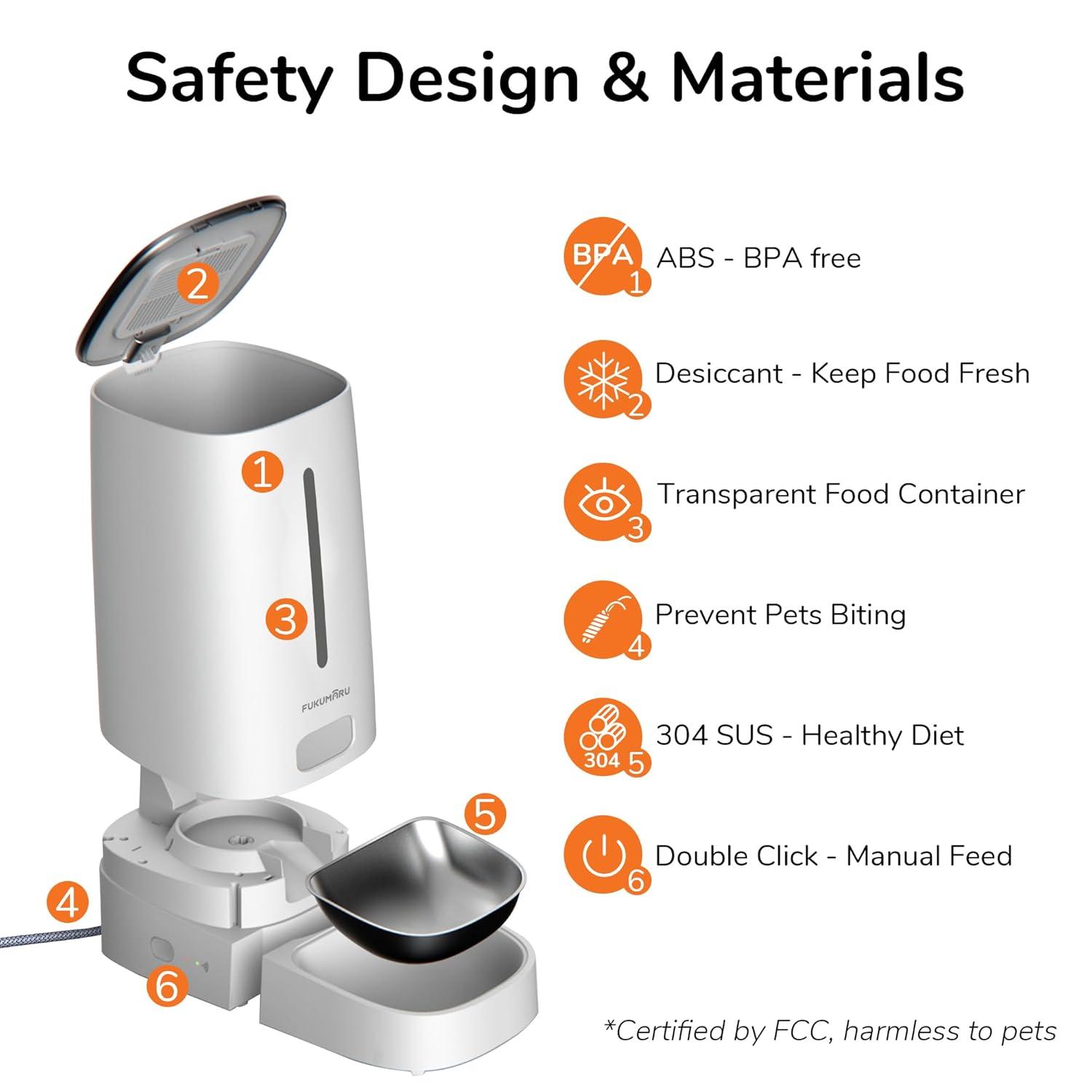 FUKUMARU Automatic Cat Feeder, 4L Dog Feeders with Double Bowls, Support DIY Meals and Timed Control WiFi Cat Food Dispenser, Suit for Most Cat and Dog Food C49