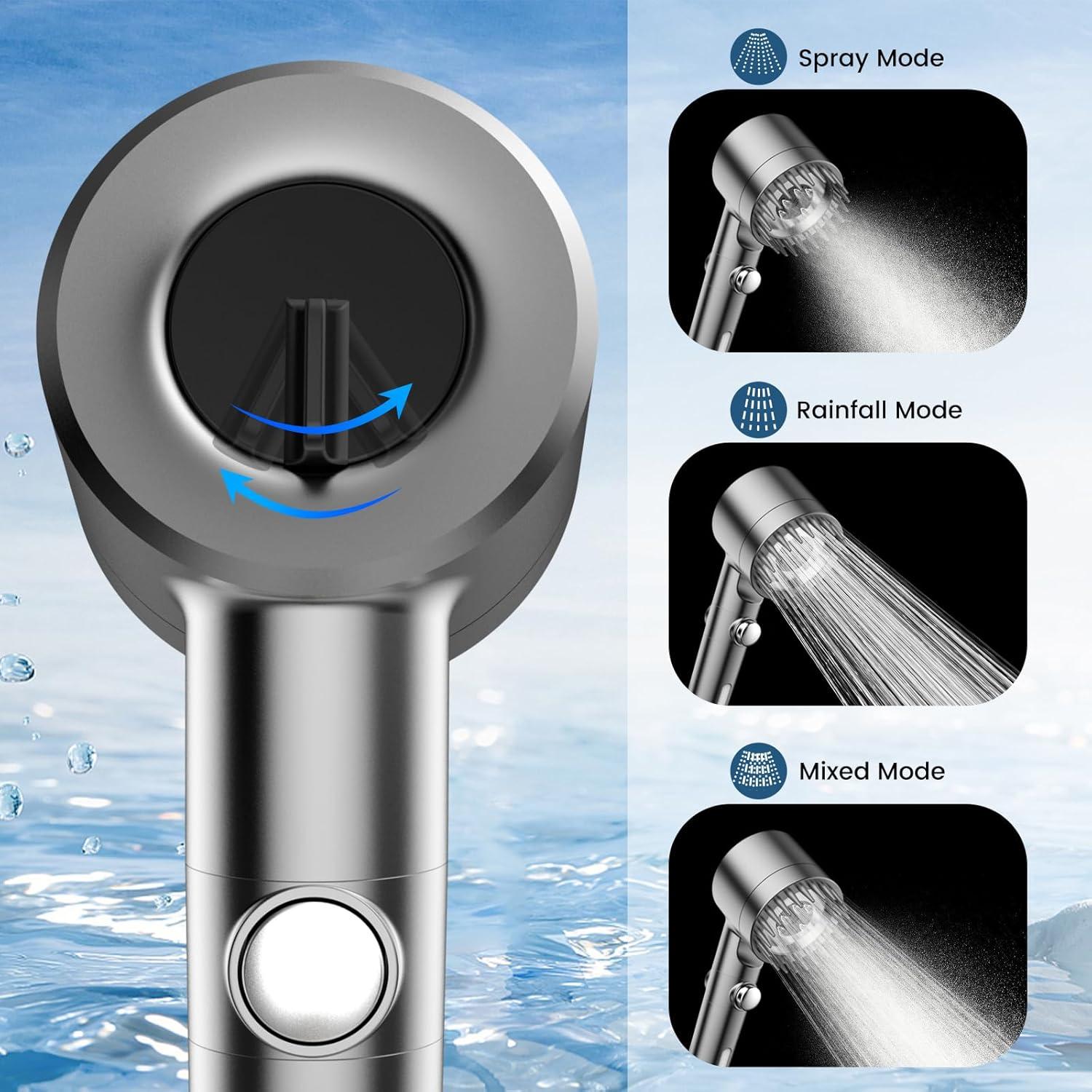 High Pressure Chrome Handheld Shower Head with Filter and Multiple Spray Modes