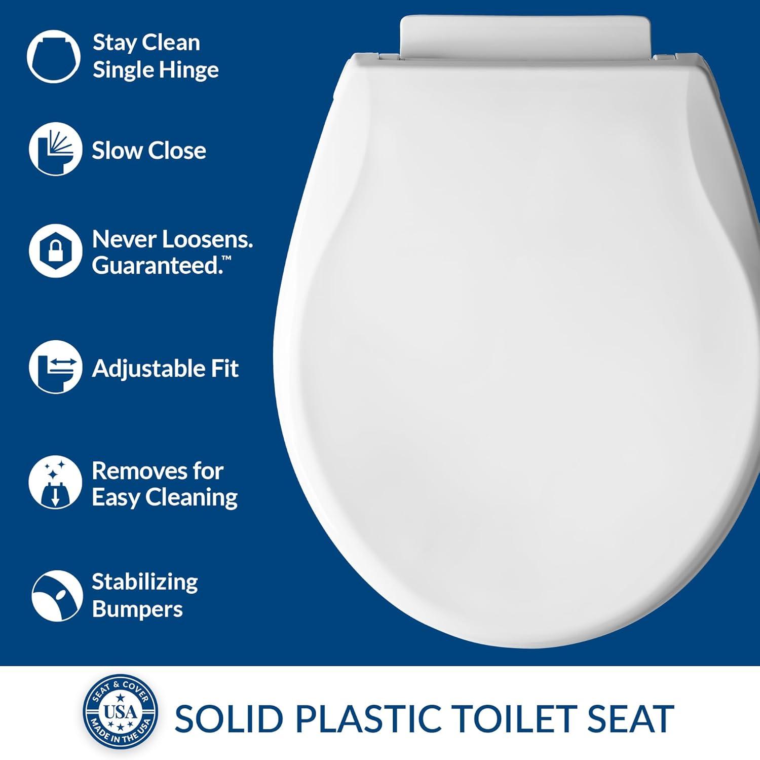 White Slow Close Round Plastic Toilet Seat with Single Hinge