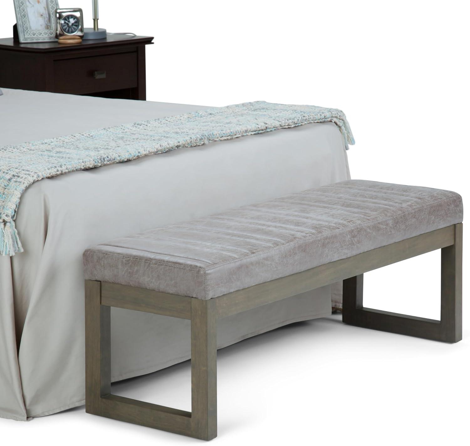 Casey Distressed Grey Taupe Faux Leather Ottoman Bench