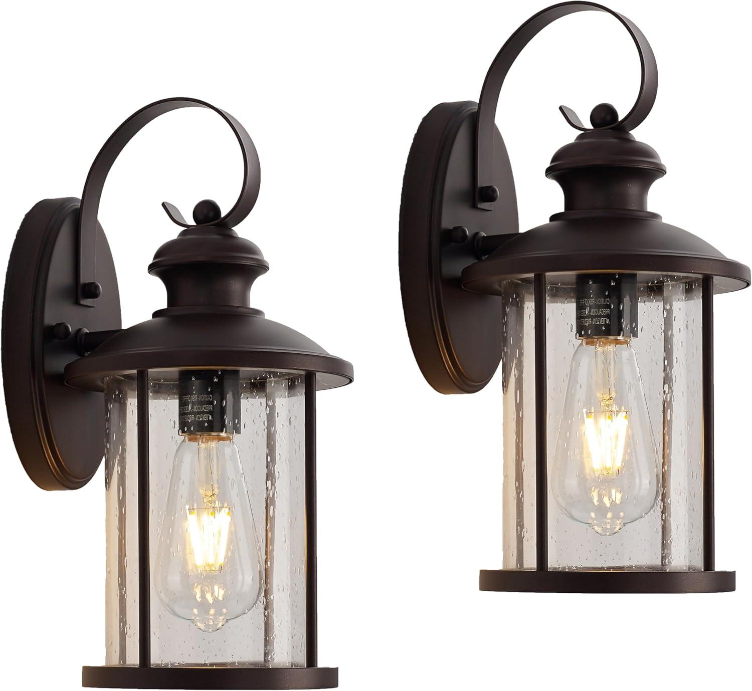 Bronze 13.75" Outdoor Wall Lantern with Clear Seedy Glass