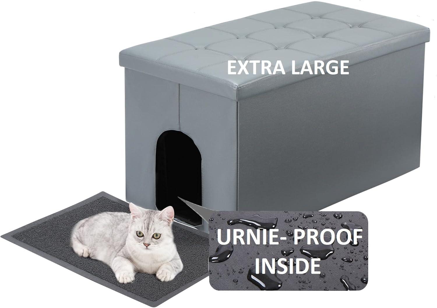 MEEXPAWS Cat Litter Box Enclosure Furniture Hidden, Cat Washroom Bench Storage Cabinet Small 19.7'' x 19.7'' x 19.7''| Dog Proof | Waterproof Inside | Easy Clean | Easy Assembly | Odor Control(Grey)