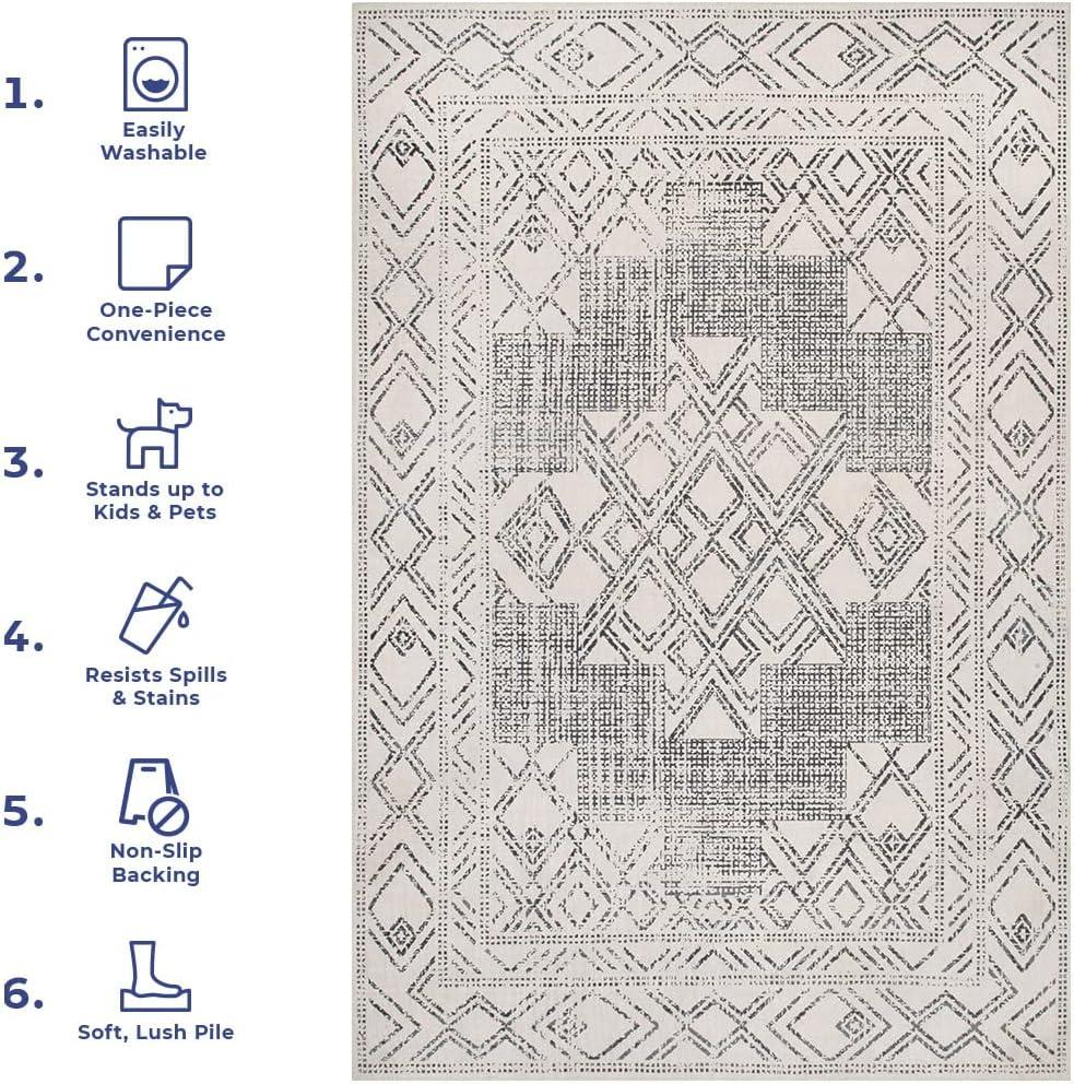 Nuloom Mia Medallion 2x12 Machine Washable Runner Indoor Area Rug for Living Room Bedroom Dining Room Entryway Hallway Kitchen, Light Grey/Ivory