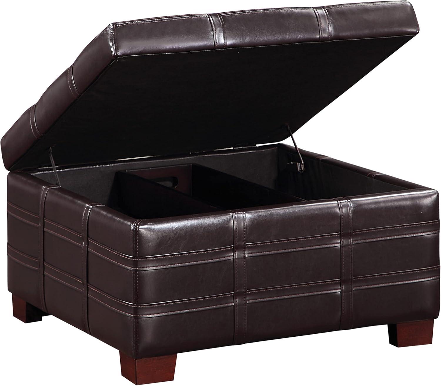 Detour Strap Square Storage Ottoman in Espresso Faux Leather
