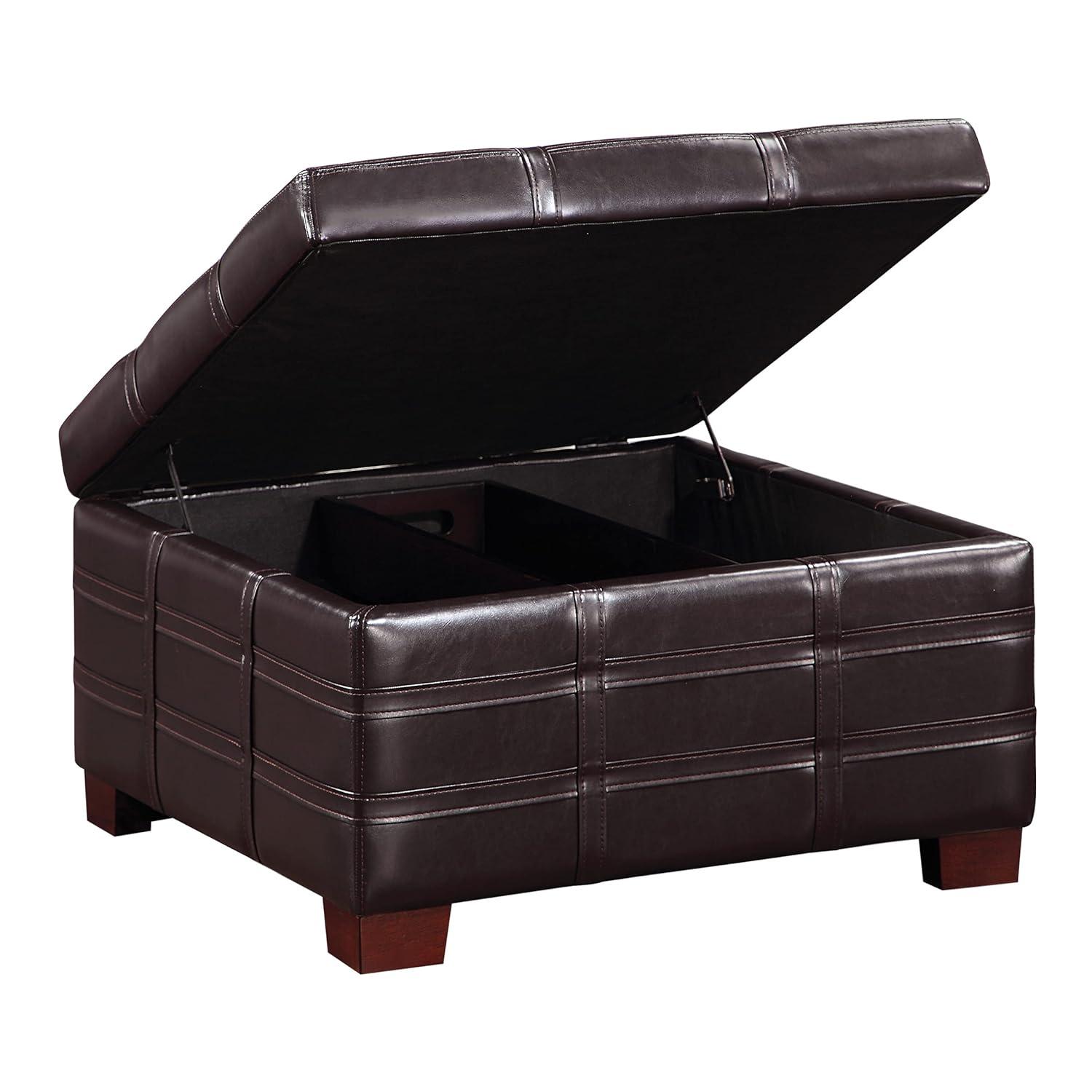 Detour Strap Square Storage Ottoman in Espresso Faux Leather