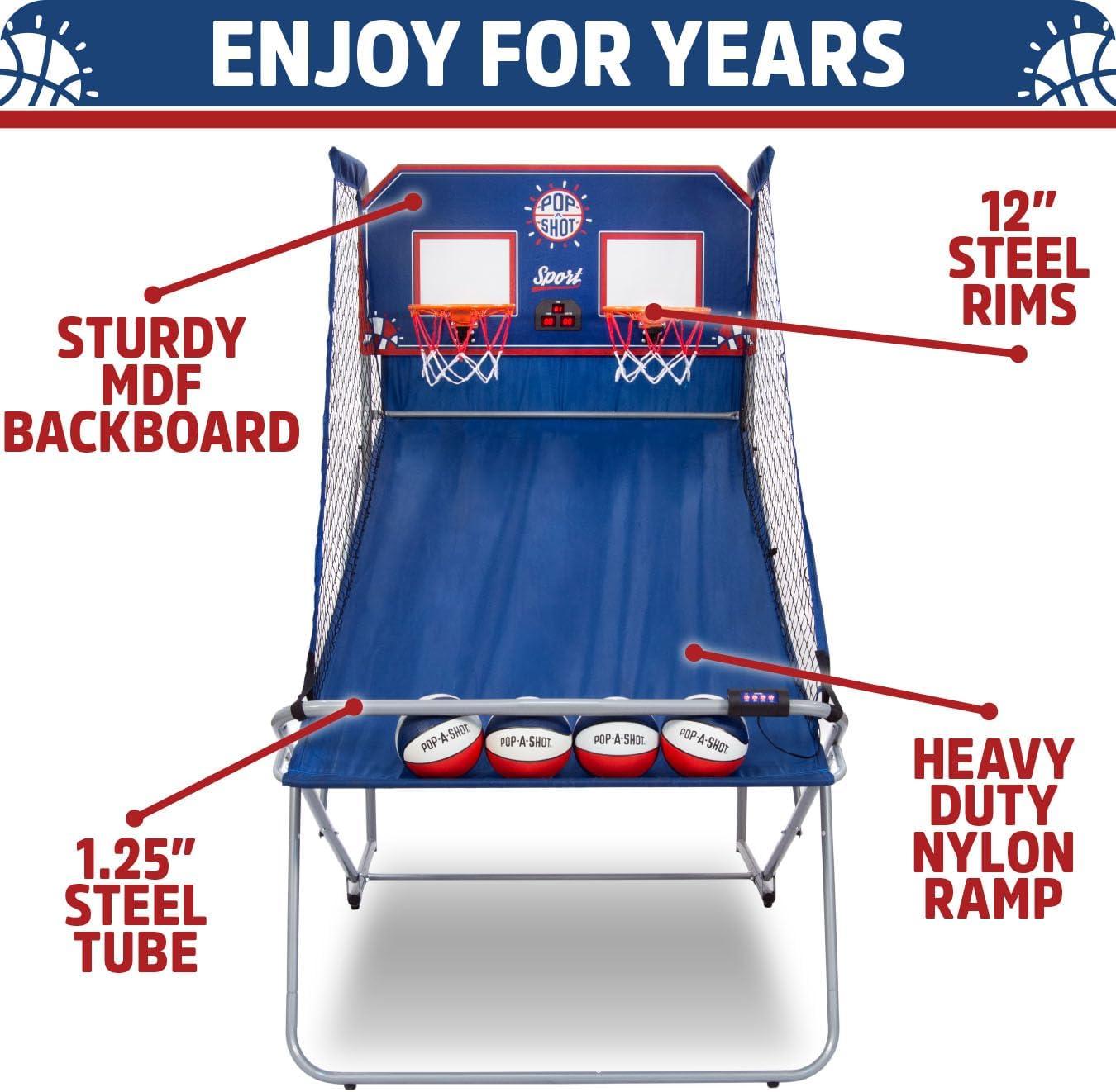 Pop-A-Shot Official Dual Shot Sport Basketball Arcade Game – 10 Games – 6 Audio Options – Durable Construction – Easy Fold Up