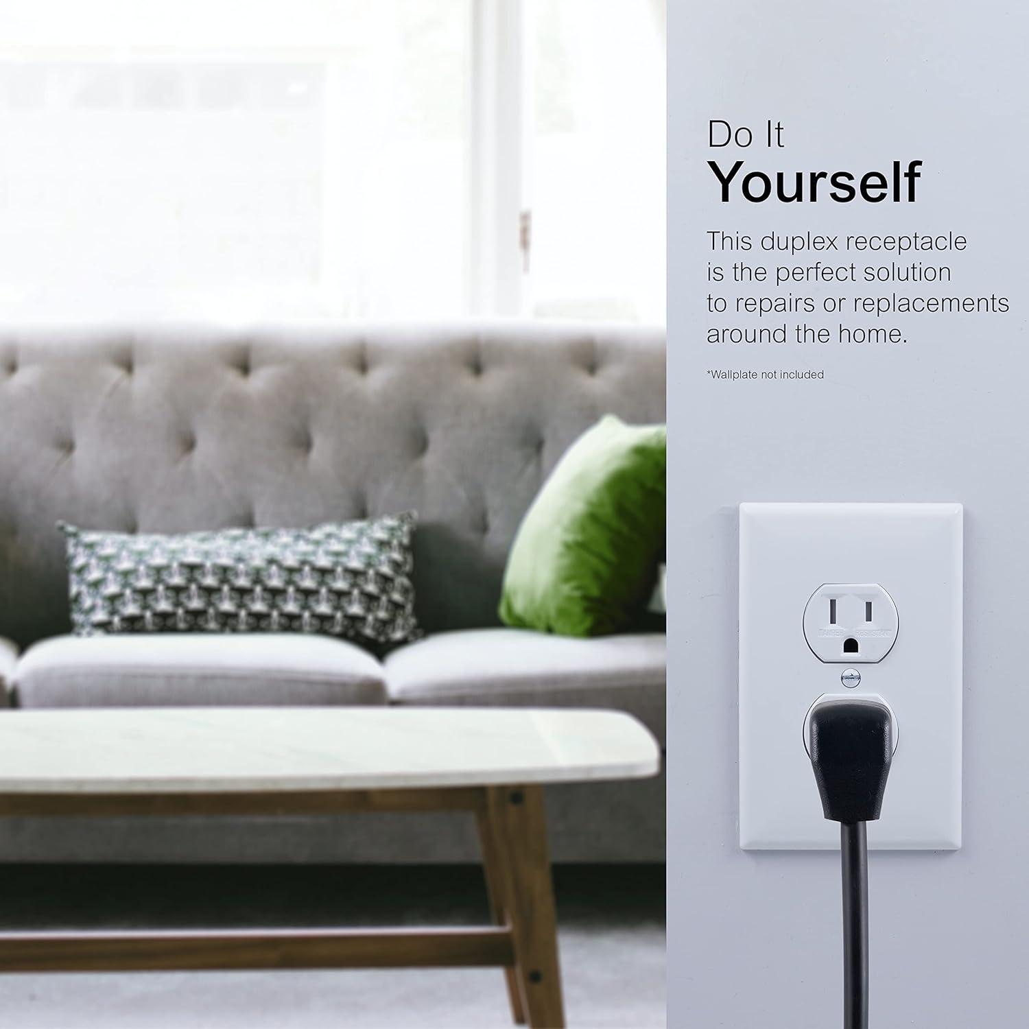 White Tamper Resistant Duplex Outlet with Wall Plate