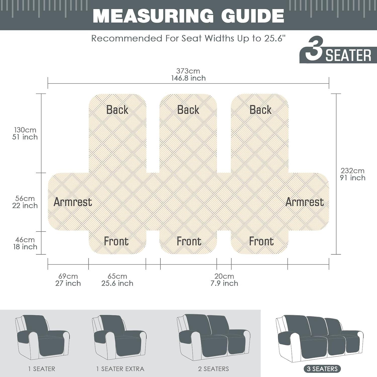 Latitude Run® Box Cushion Recliner 3 Seater Sofa Slipcover, Non-Slip Pet Reclining Couch Cover with Pockets Furniture Protector