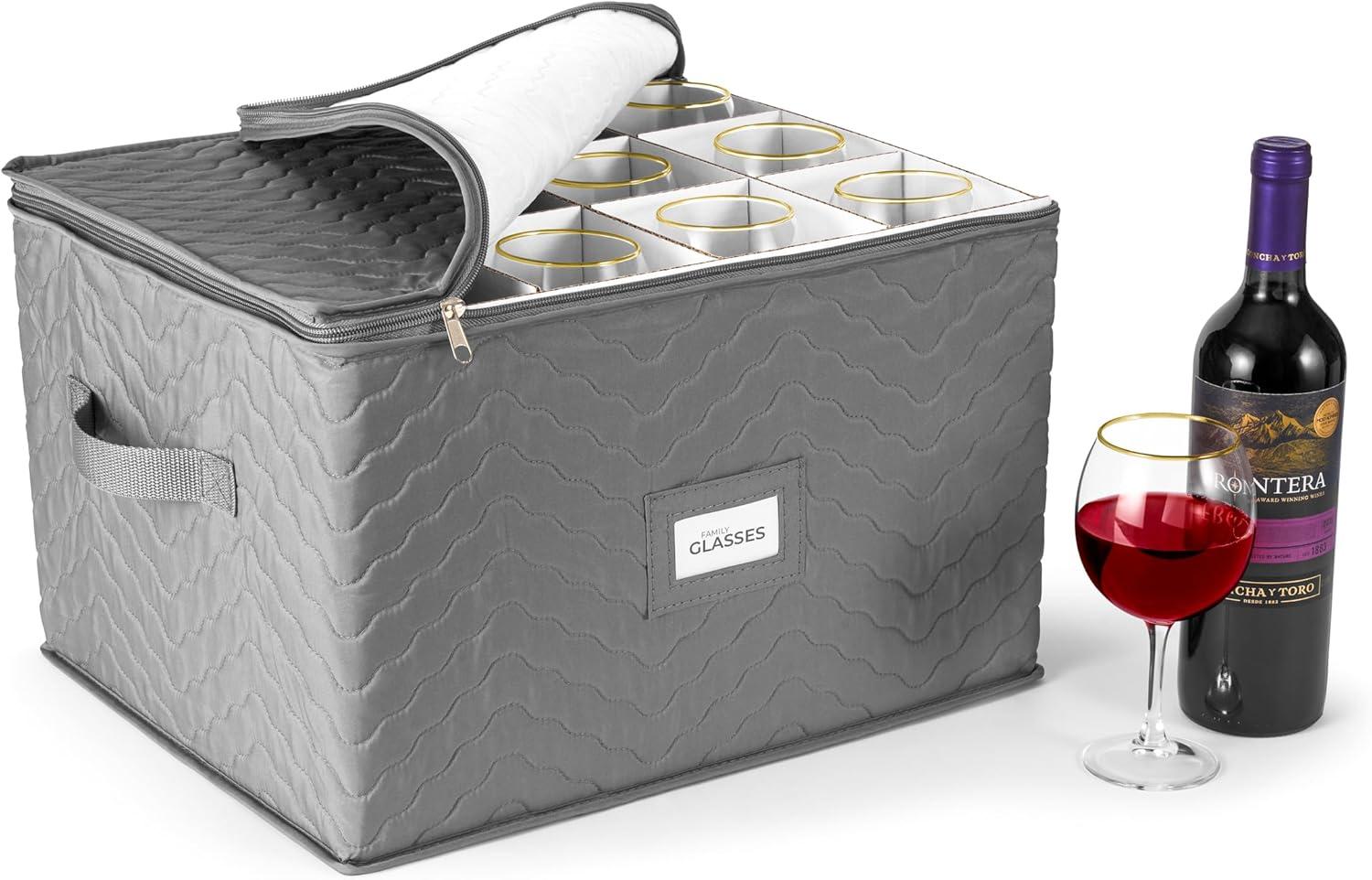 Sorbus 12-Glass Quilted Stemware Storage Case with Dividers