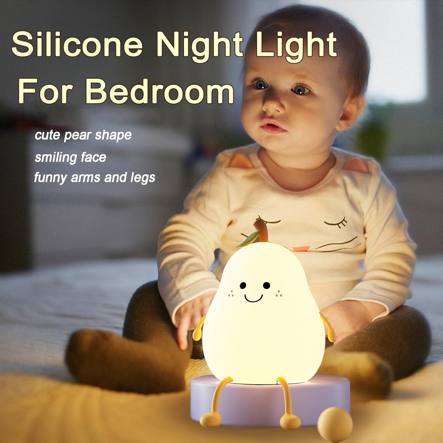 Iric Safe Night Light With Smooth BPA Free Silicone Made Nursery Lamp for Baby and Toddler's Bedroom Decor & Sound Sleep - Pear