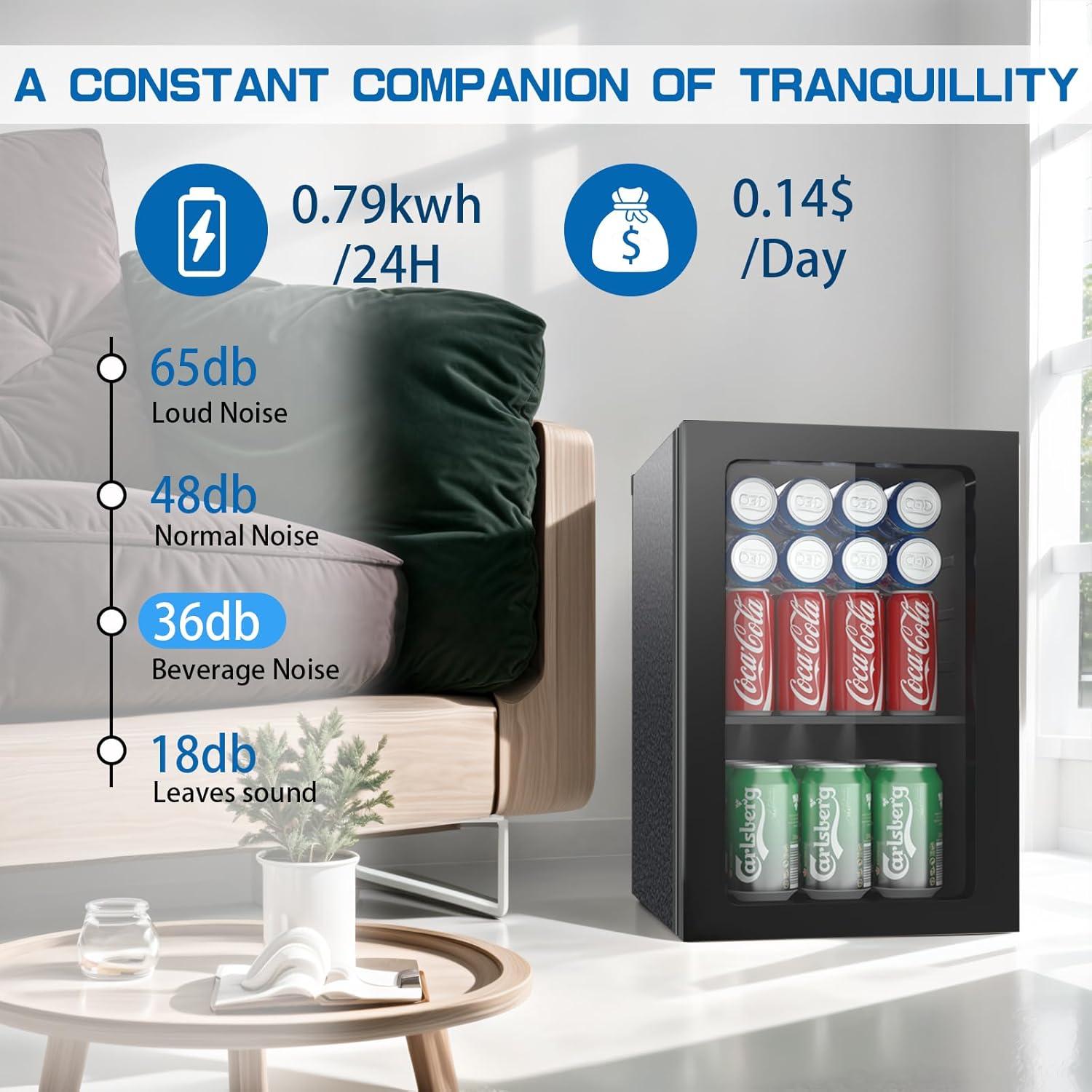 ZenZone 4.5 Cu.ft Beverage Refrigerator and Cooler, 145 Can Mini fridge with Glass Door for Soda Beer Wine, Small Drink Dispenser with Digital Adjustable Thermostat for Home Office Bar