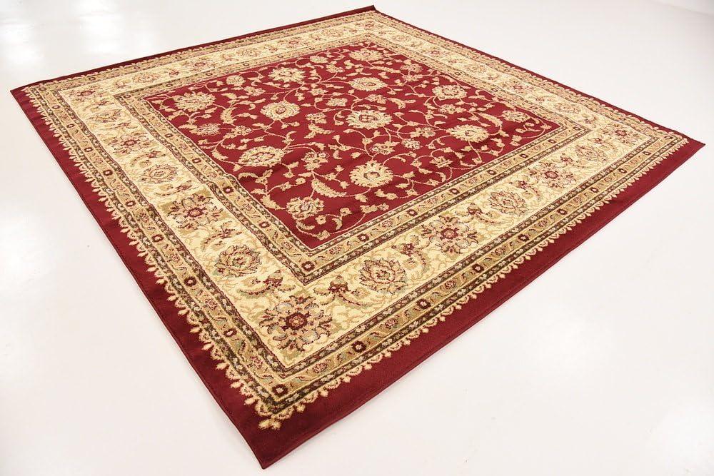 Elegant Red Square Synthetic Floral 8' Indoor Area Rug