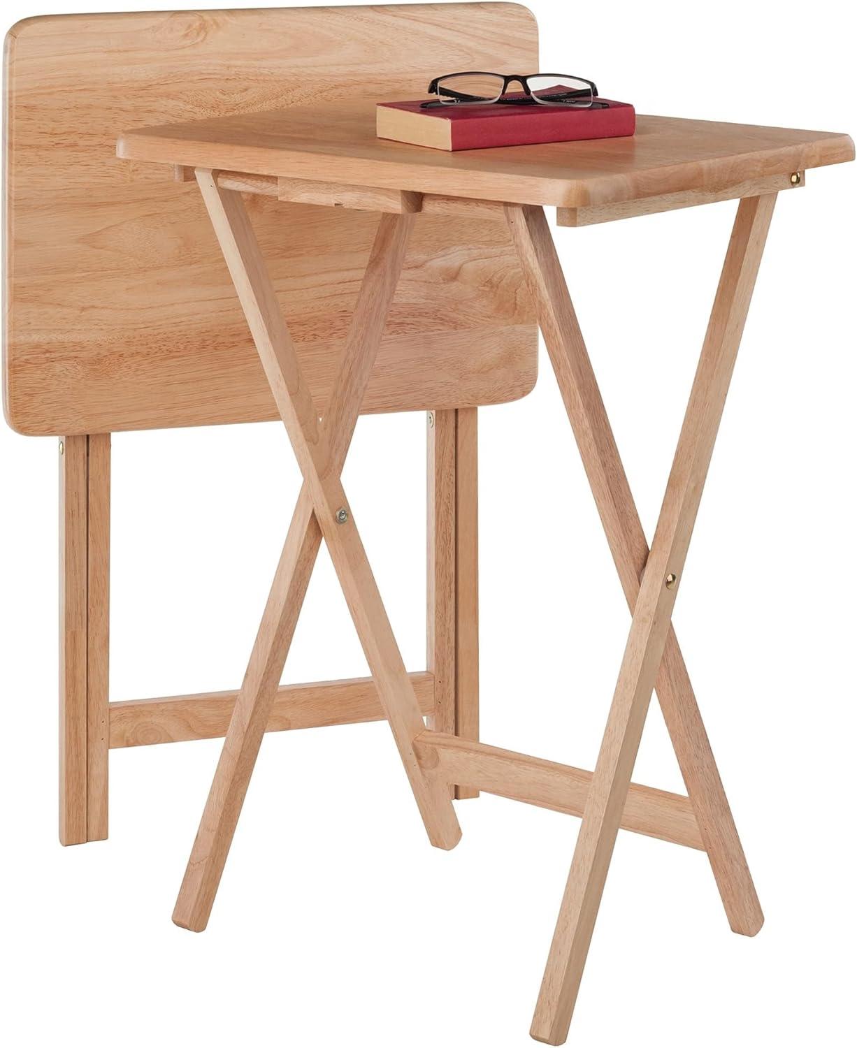 2pc Alex Snack Table Set Natural - Winsome: Solid Wood, Foldable, No Assembly Required