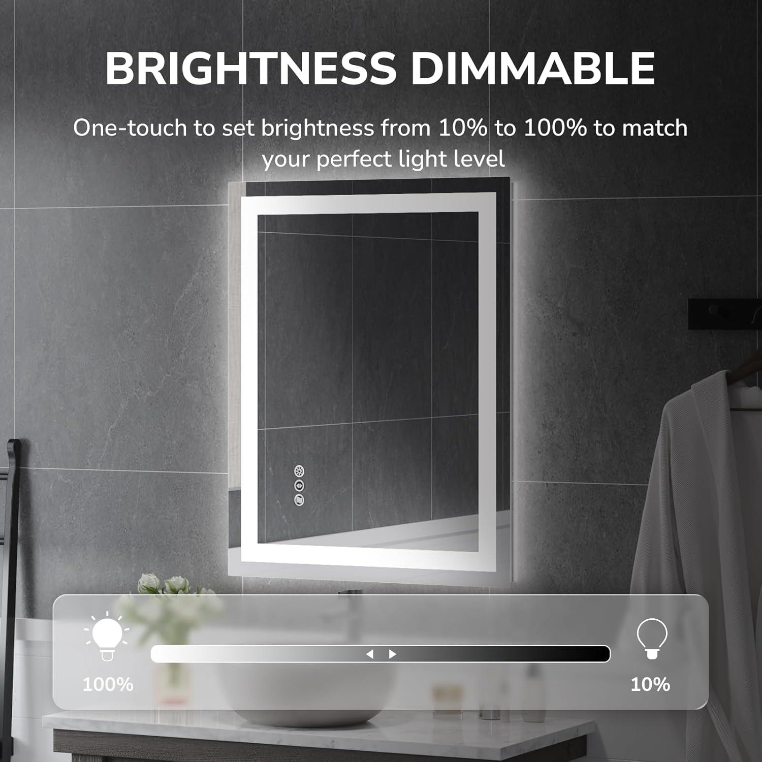 USHOWER 28x36 Inches LED Lighted Bathroom Mirror - Frontlit & Backlit, Anti-Fog, Adjustable Brightness and Color - Safety Tempered Glass Vanity Mirror