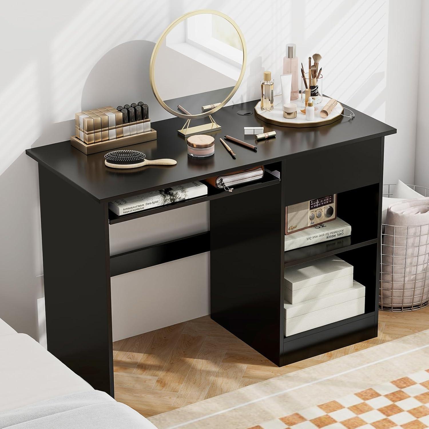 Tangkula Computer Desk w/ Keyboard Tray Large Drawer Home Office Desk w/ Adjustable Shelf & Cable Hole Study Desk