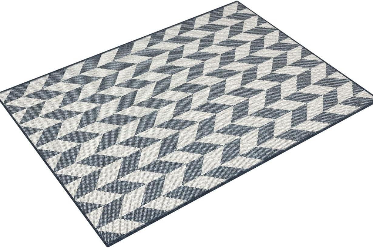 NICOLE MILLER NEW YORK Patio Country Calla Herringbone Indoor/Outdoor Area Rug, Blue/Cream