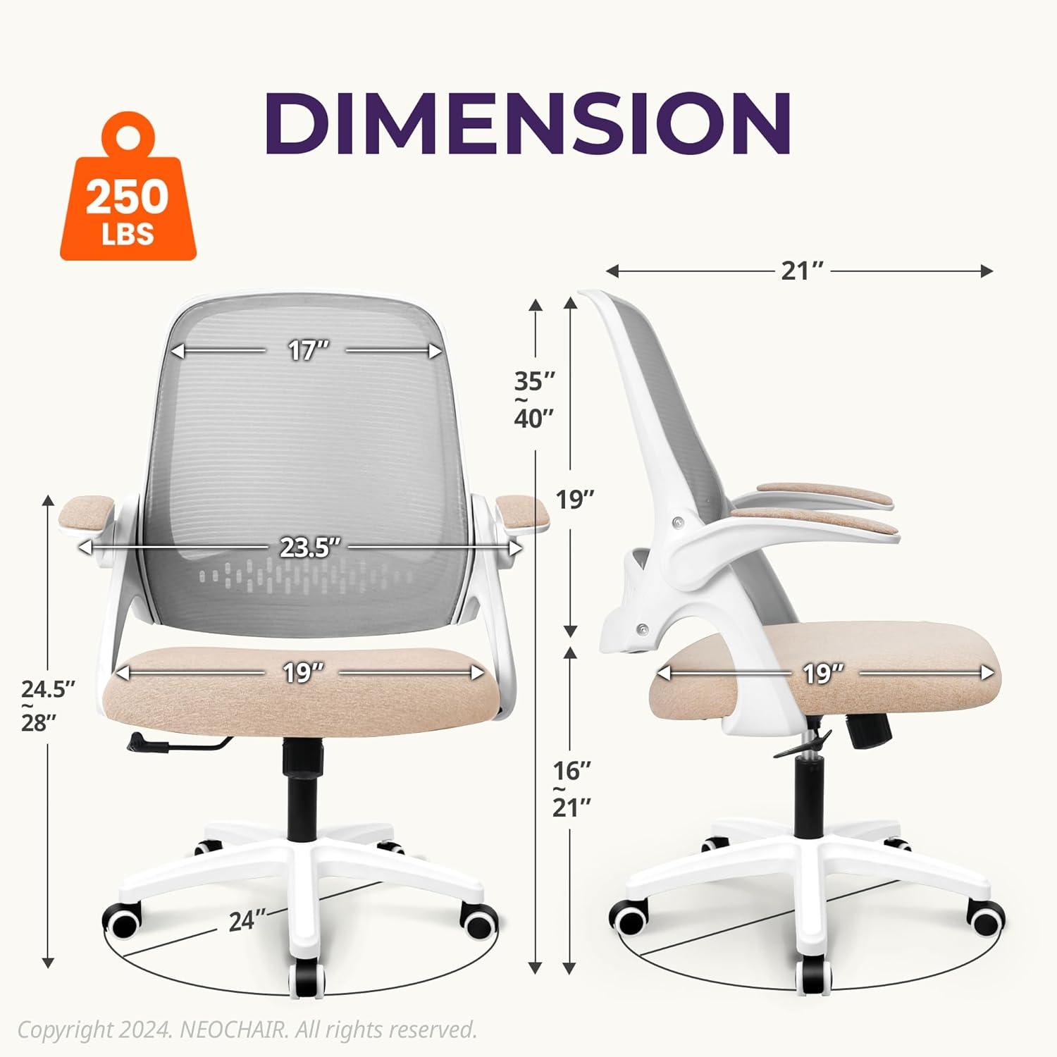 Neo Chair Office Chair with Flip-up Padded Armrest Adjustable Ergonomic Back Support, Beige