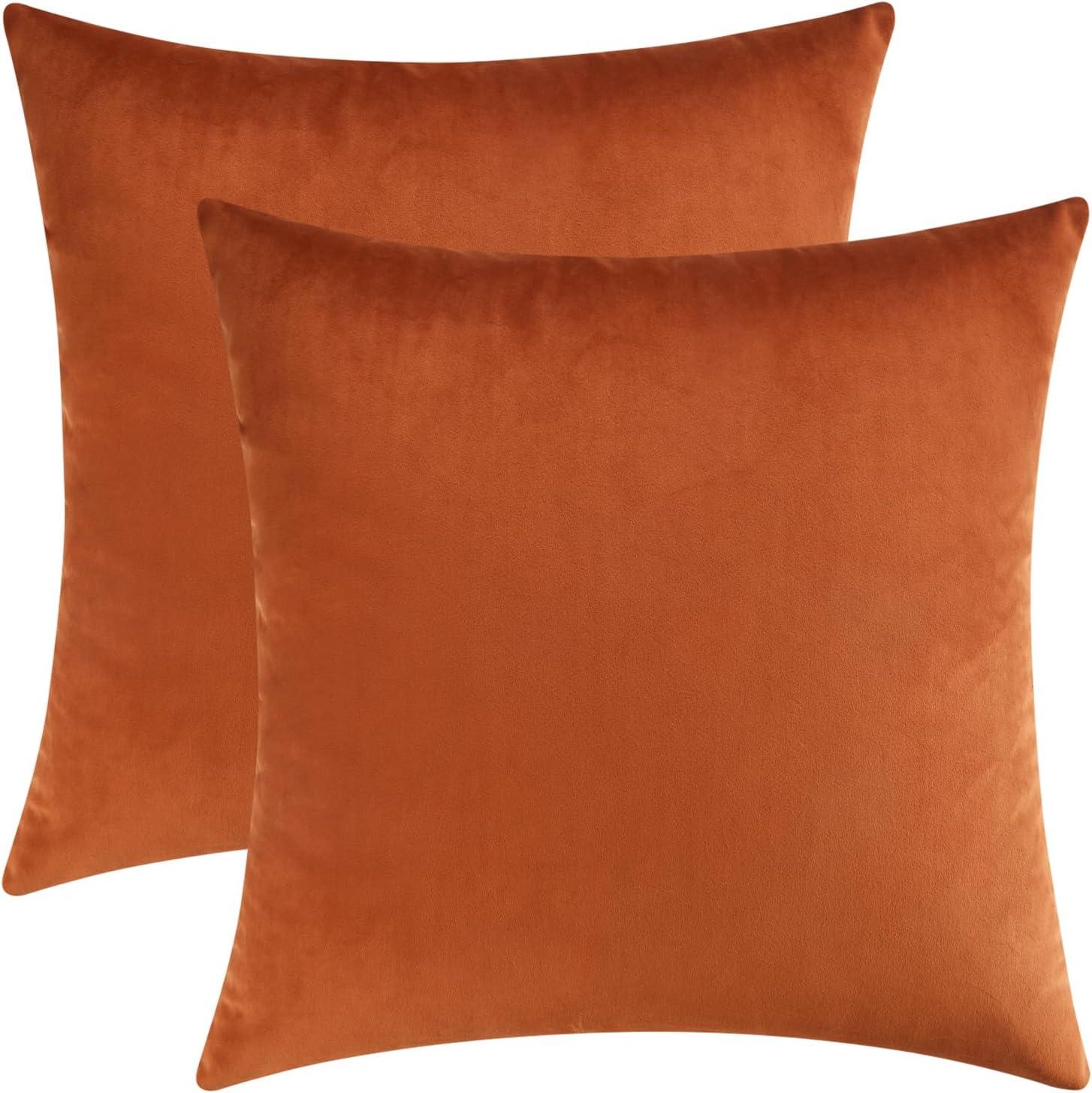 Set of 2 Cozy Velvet Square Decorative Throw Pillow Covers for Couch and Bed, Burnt Orange, 18 x 18 Inches Burnt Orange 18 x 18-Inch