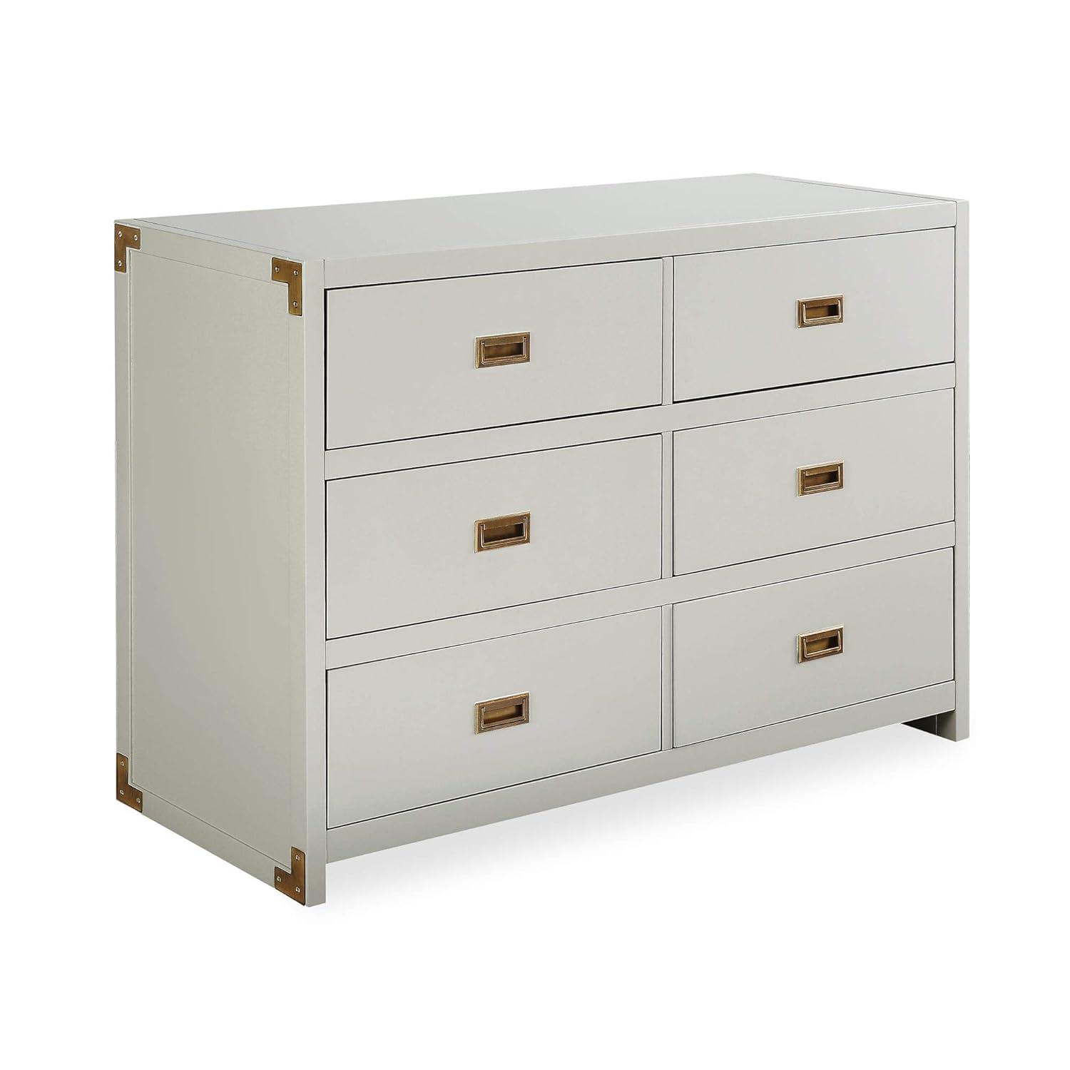 Graphite Gray 6-Drawer Nursery Dresser with Brass Finish