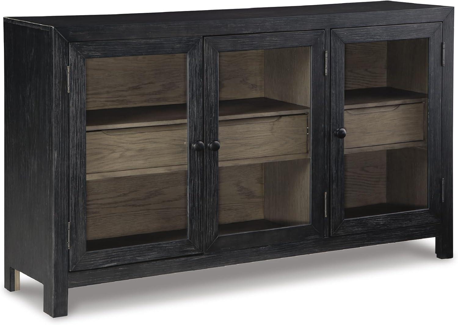 Benjara Liam Sideboard Accent Cabinet, 3 Glass Door