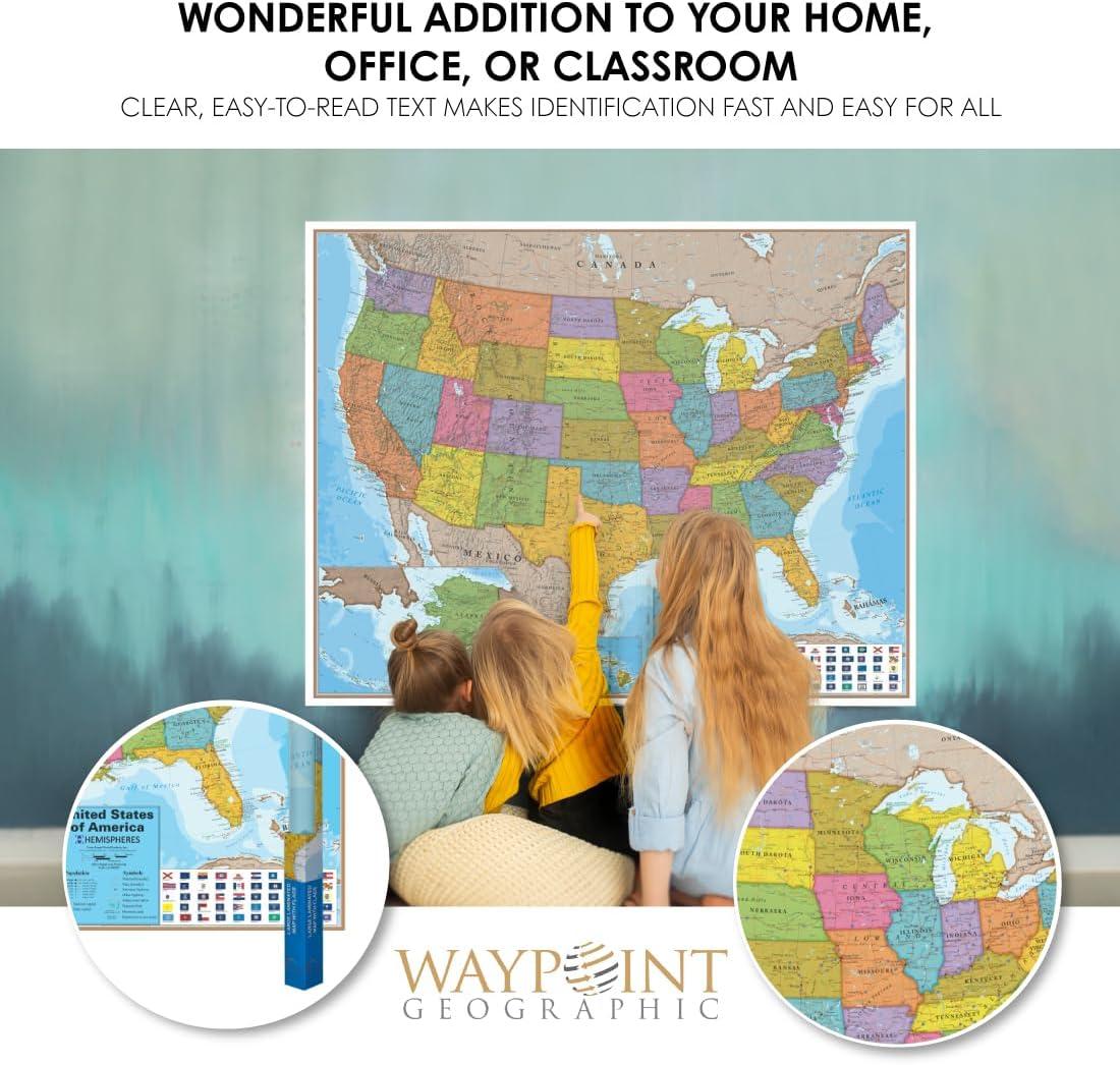 Hemispheres® Blue Ocean Series USA Laminated Wall Map, 38" x 48"