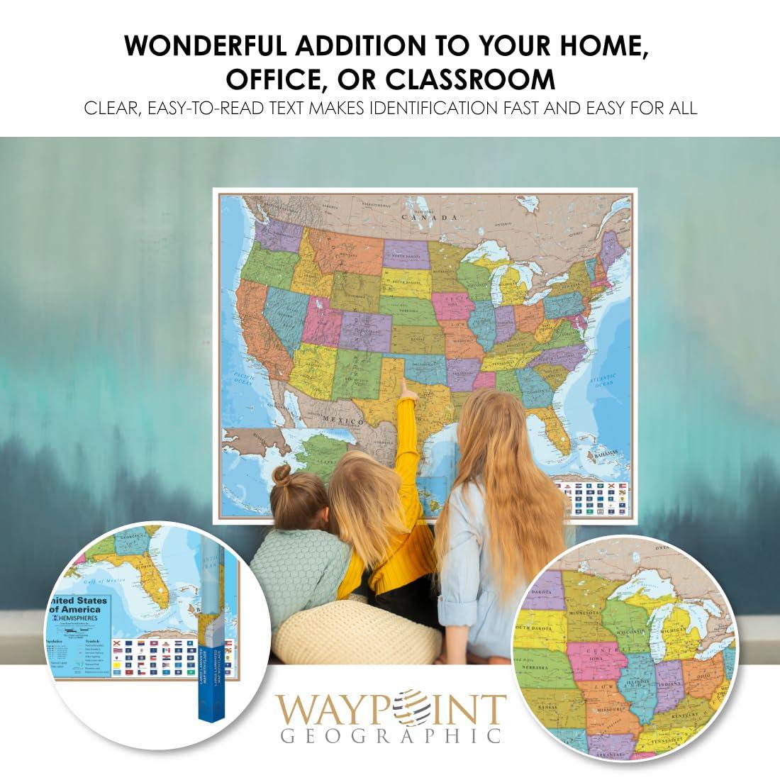 Hemispheres® Blue Ocean Series USA Laminated Wall Map, 38" x 48"