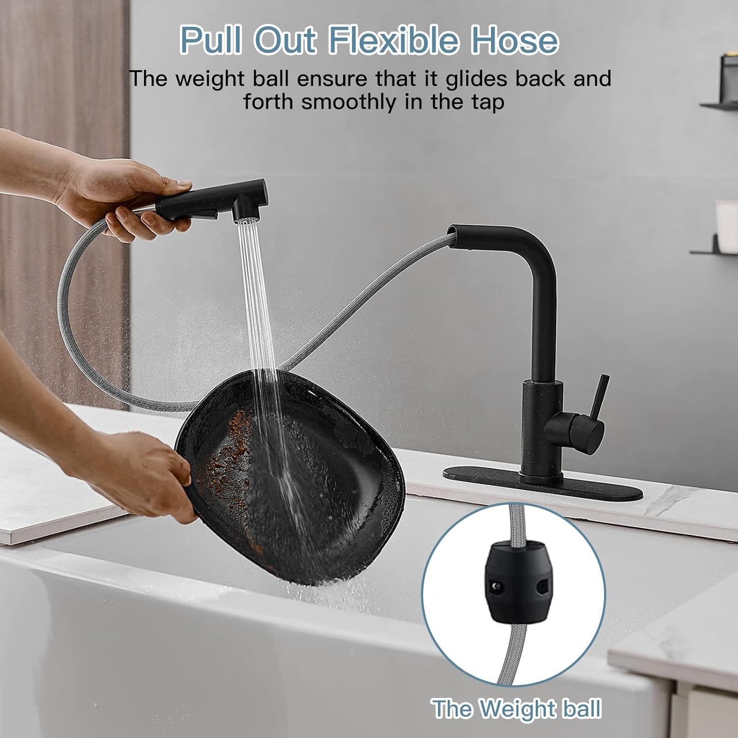 Matte Black Stainless Steel Pull-Out Spray Kitchen Faucet