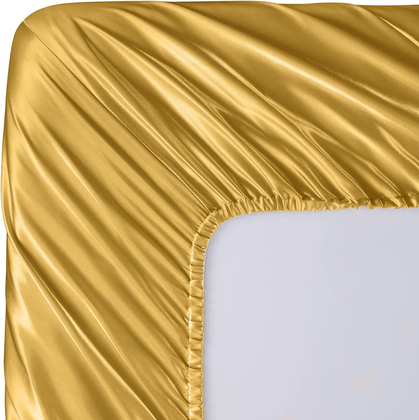 King Size Soft Gold Satin 4-Piece Deep Pocket Sheet Set