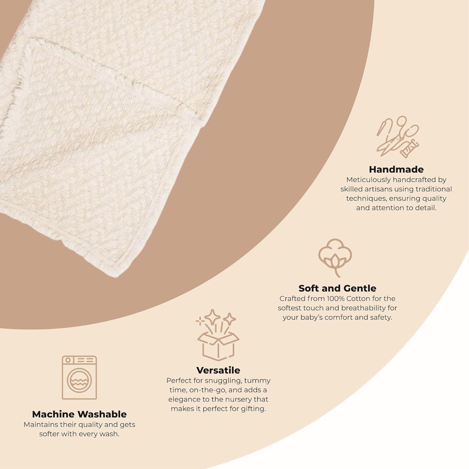 Cream 30"x40" Blanket, 100% Cotton, For Baby Nursery or Stroller by Crane Baby