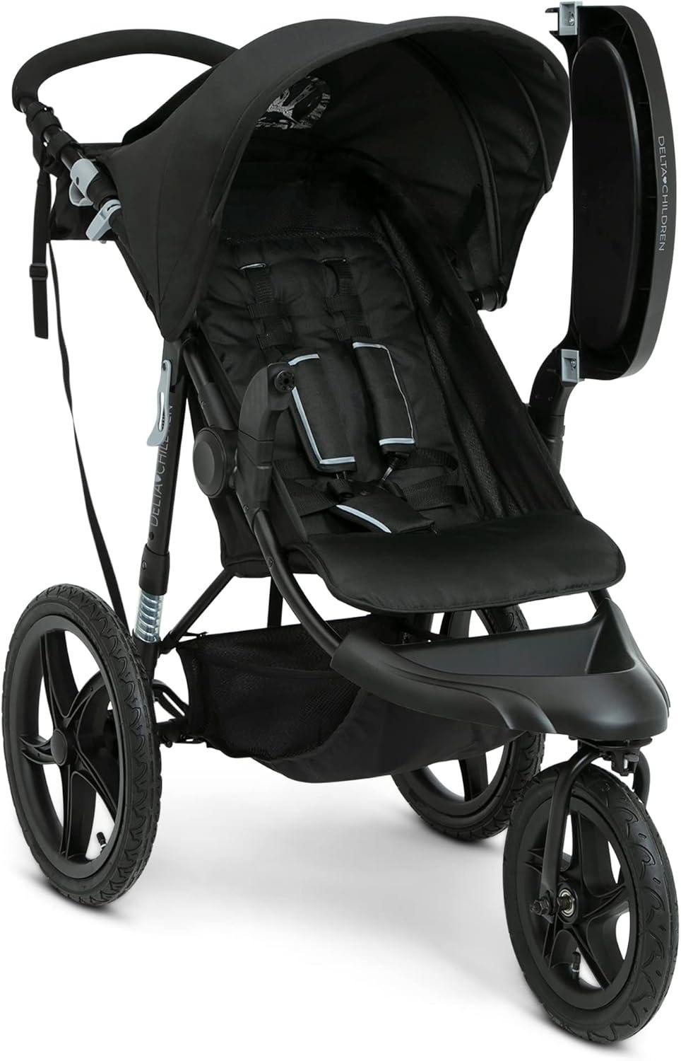 Delta Children Apollo Jogging Stroller - Shock Absorbing Frame with Large Canopy & Recline - Car Seat Compatible, Black