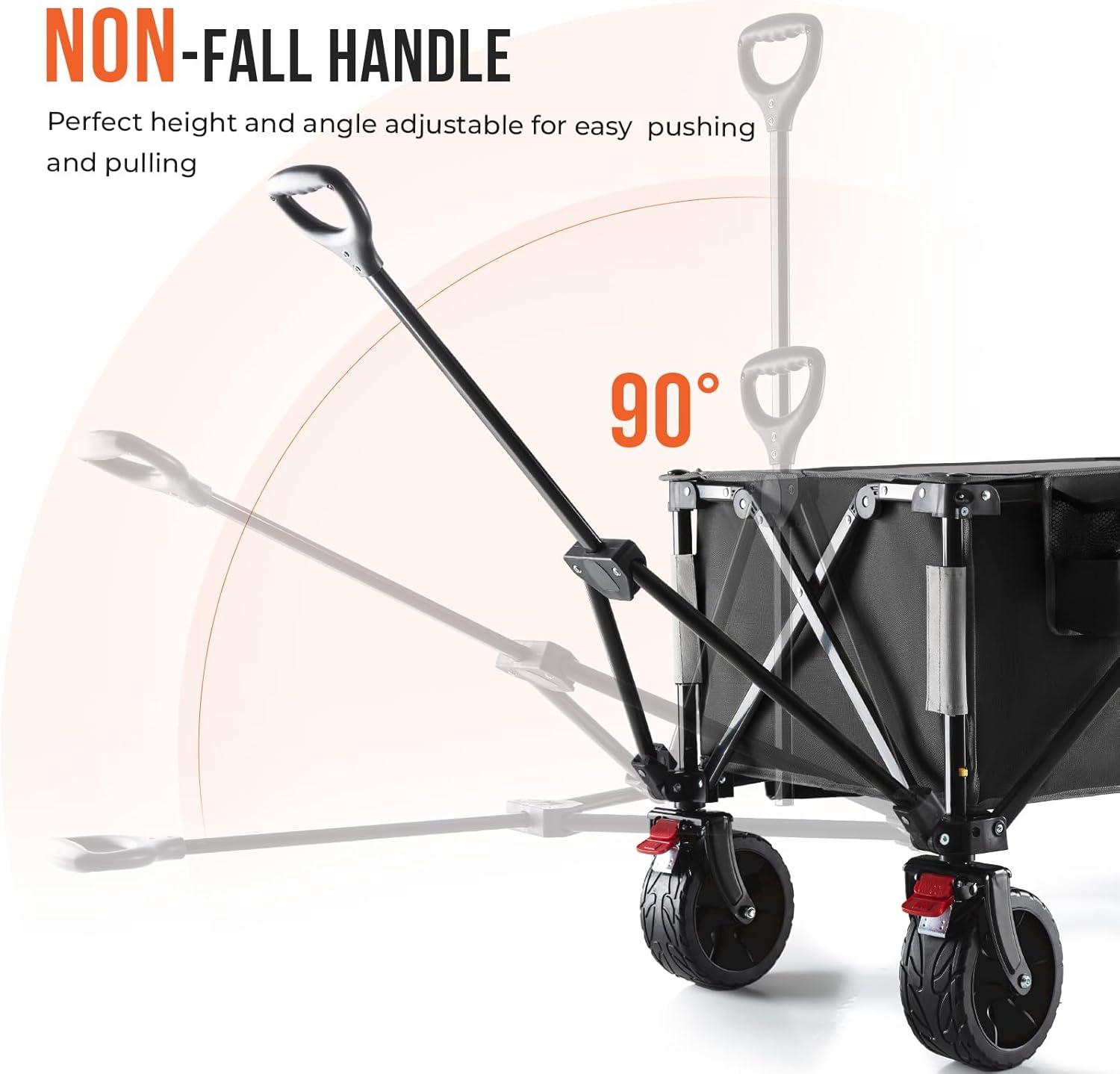 Overmont Black Heavy Duty Collapsible Wagon with All-Terrain Wheels