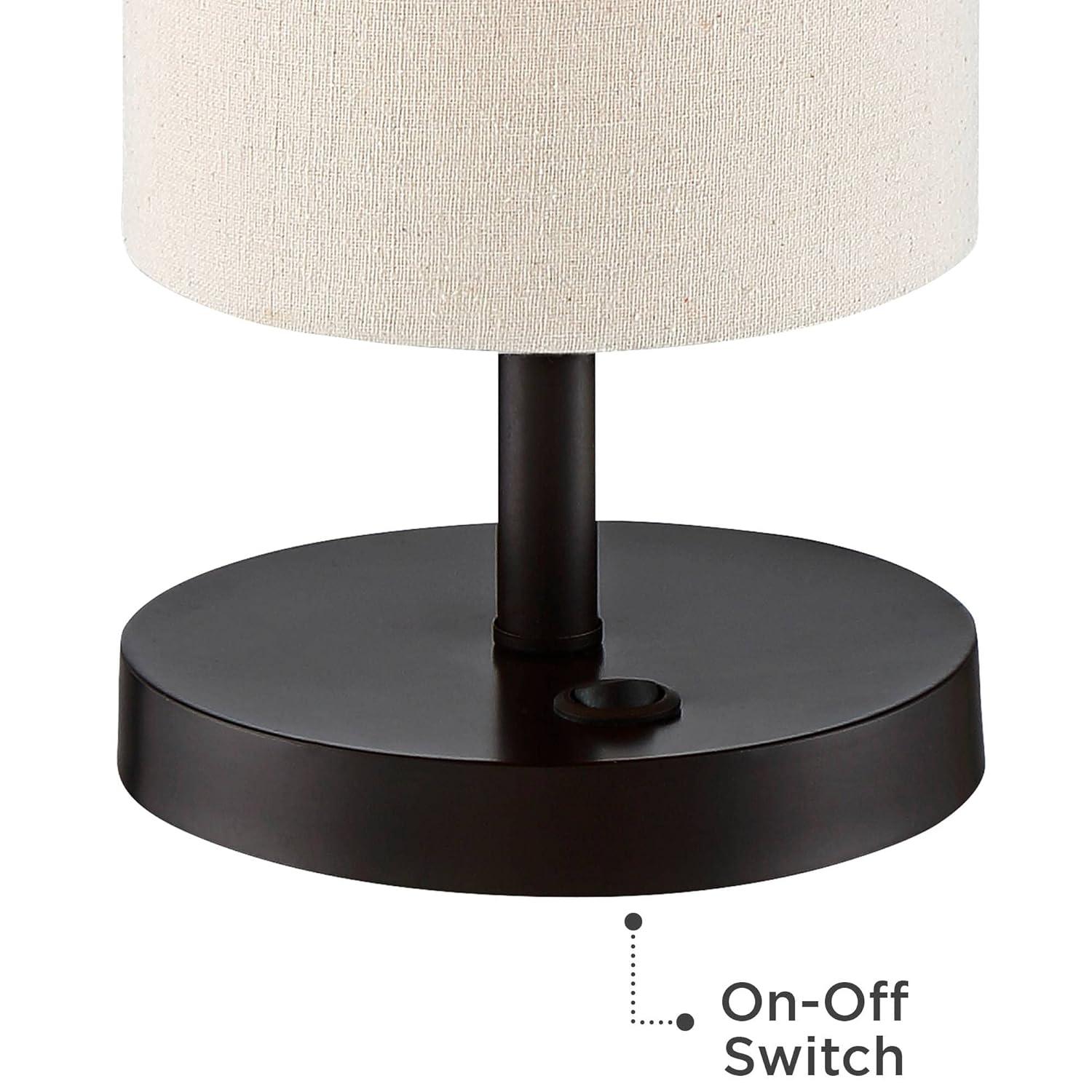 360 Lighting Heyburn Modern Accent Table Lamp 20" High Dark Bronze with USB and AC Power Outlet in Base Oatmeal Cylinder Shade for Bedroom Office Desk