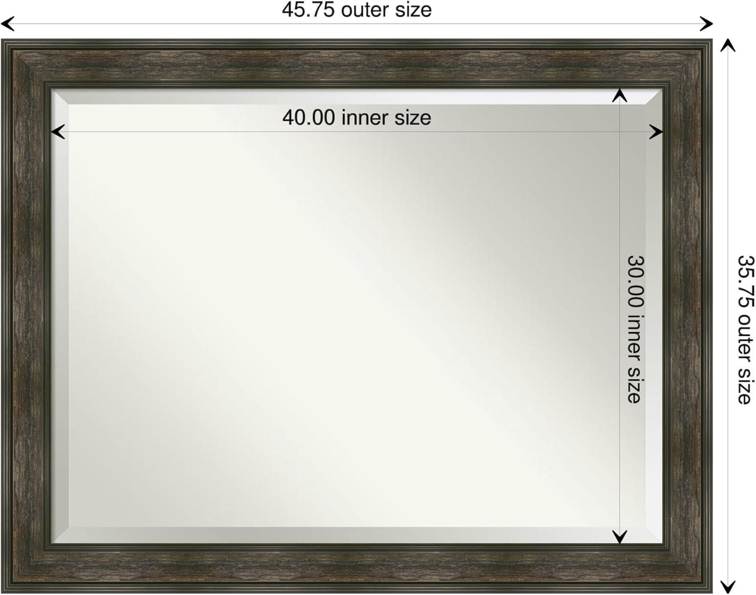 Amanti Art Beveled Bathroom Wall Mirror - Rail Rustic Char Frame - Rail Rustic Char Outer Size: 46 x 36 in