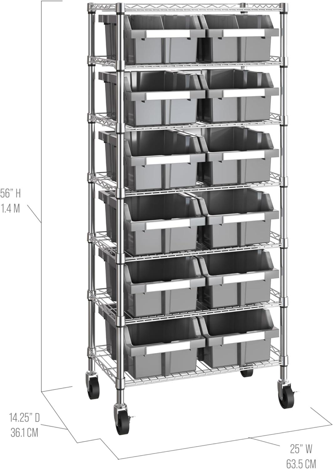 Seville Classics 7-Tier NSF 12-Bin Rack, 24" W x 14.25" D x 56" H, Gray