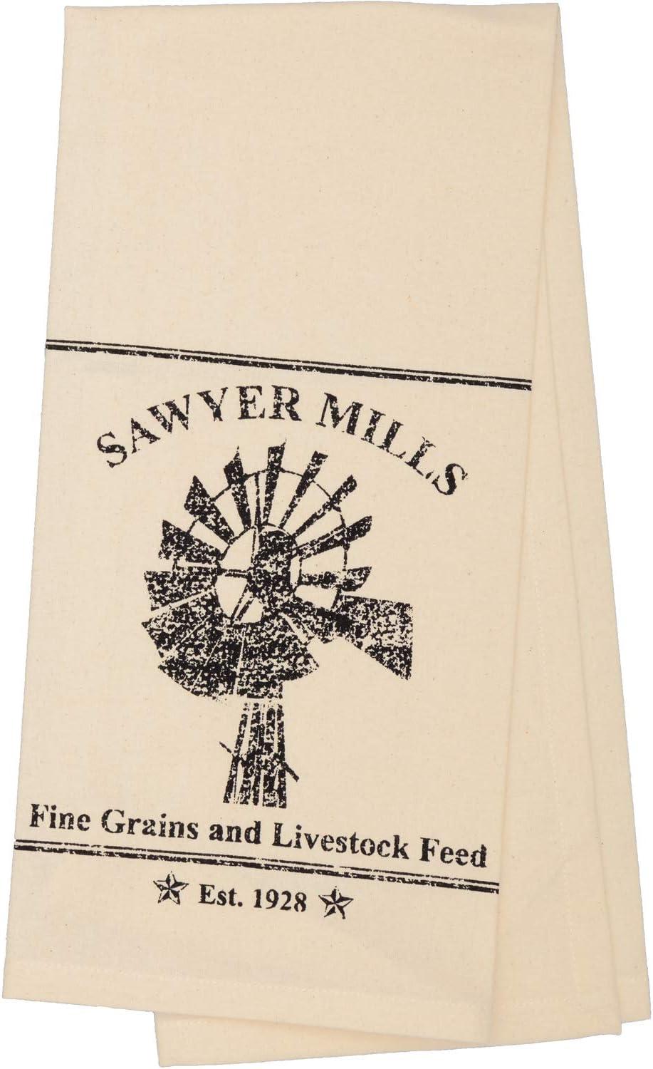 Sawyer Mill Charcoal Windmill Muslin Unbleached Natural Tea Towel 19x28 VHC Brands