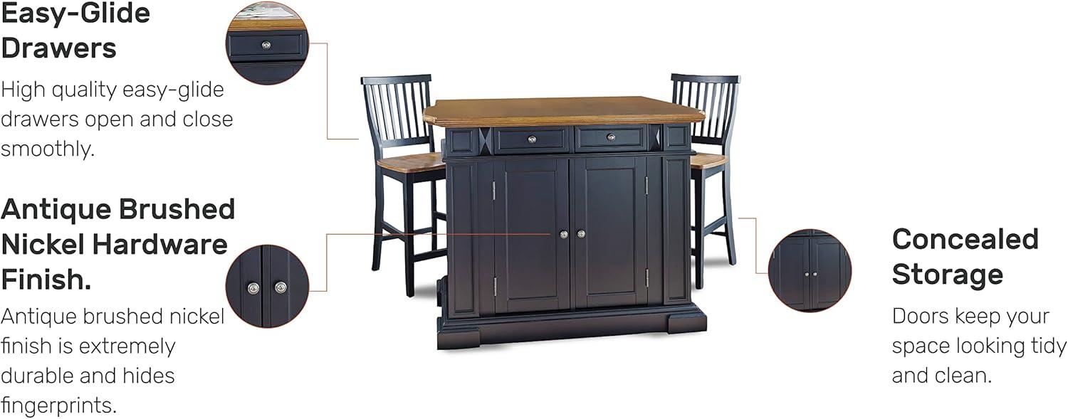 Homestyles Americana Wood Kitchen Island Set in Black