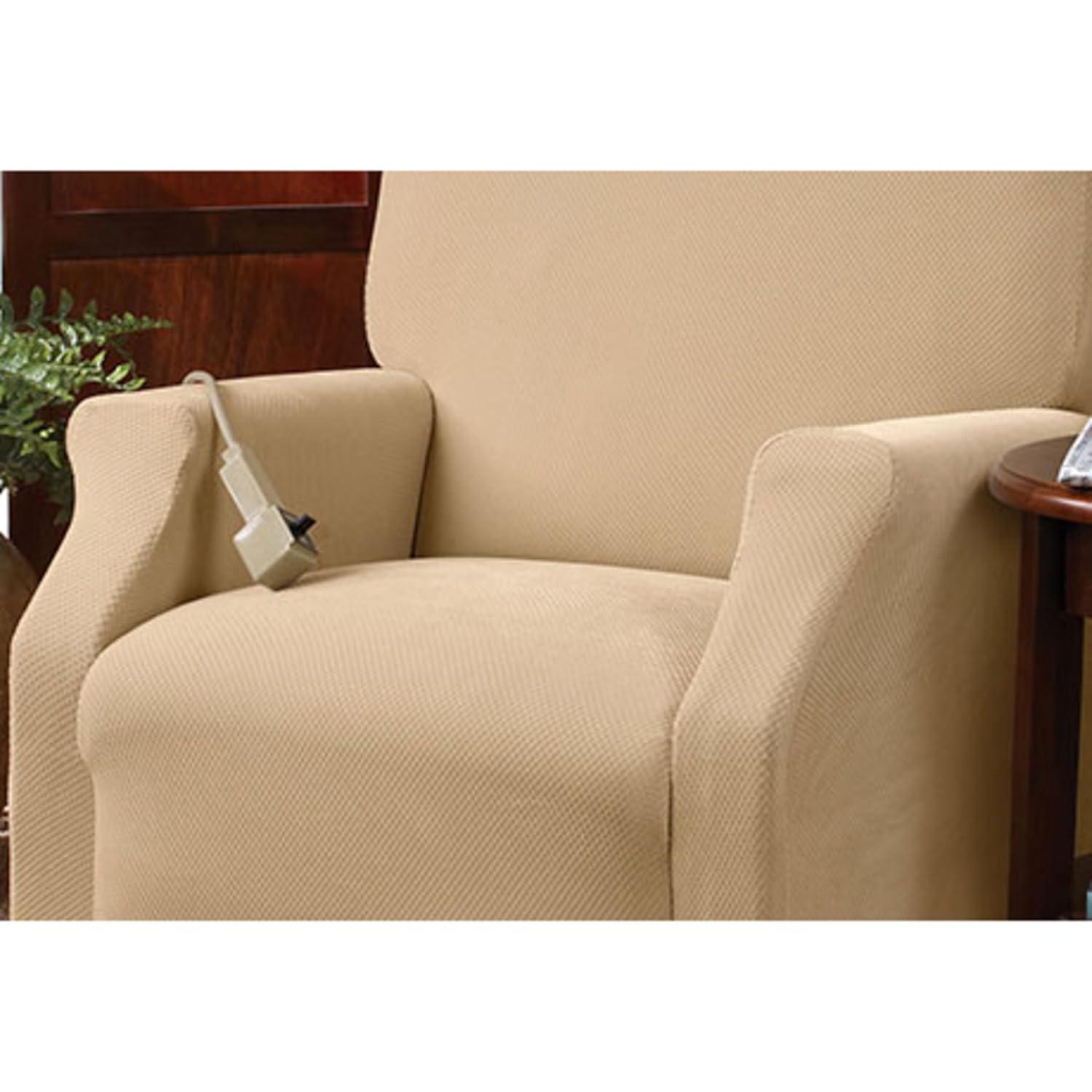 Sure Fit Home Décor Stretch Pique Box Cushion Oversized Ottoman One Piece Slipcover, Stretch Form Fit, Polyester/Spandex, Machine Washable, Cream Color