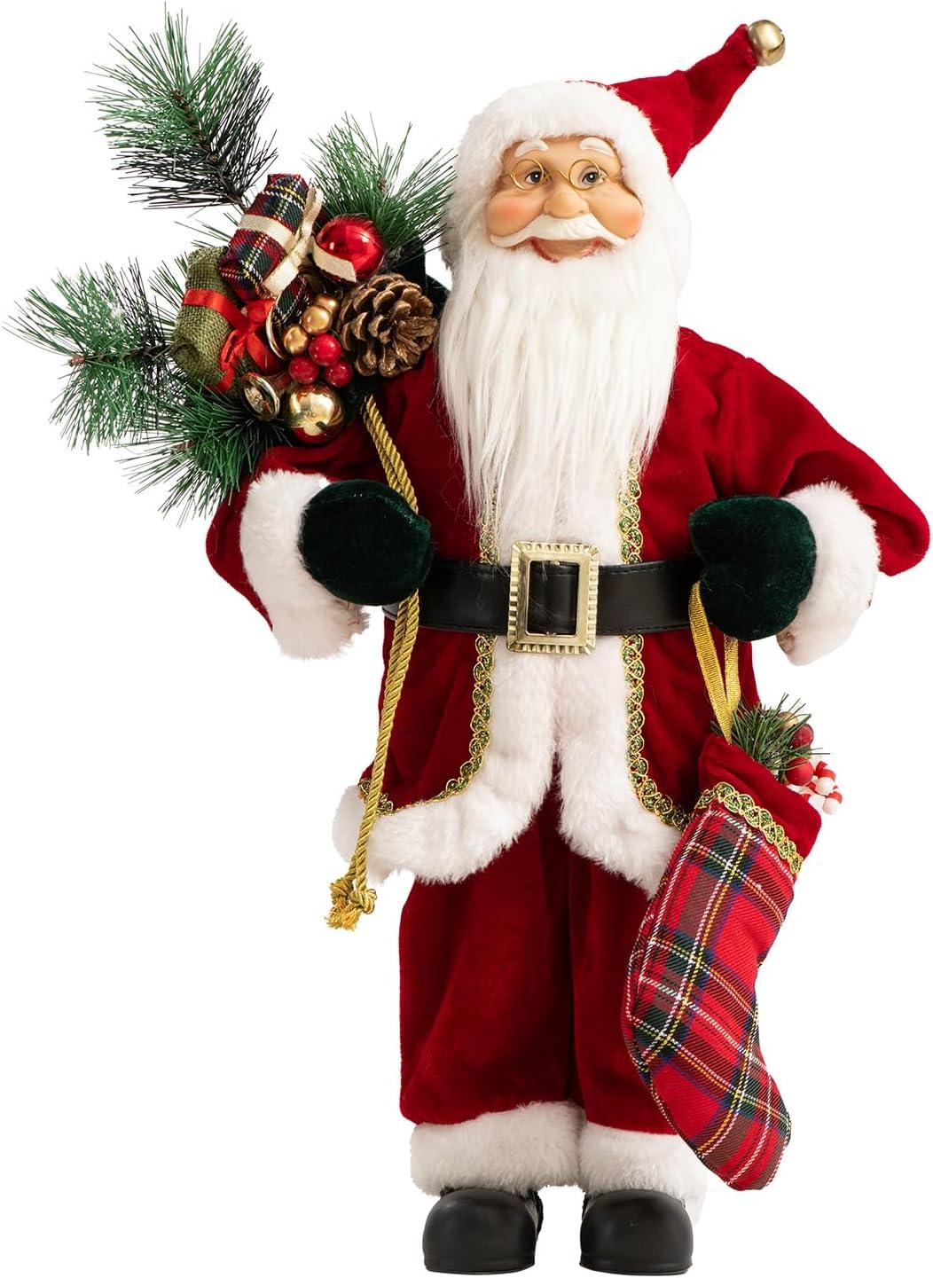 24" Red and White Santa Claus with Gifts and Drum Figurine