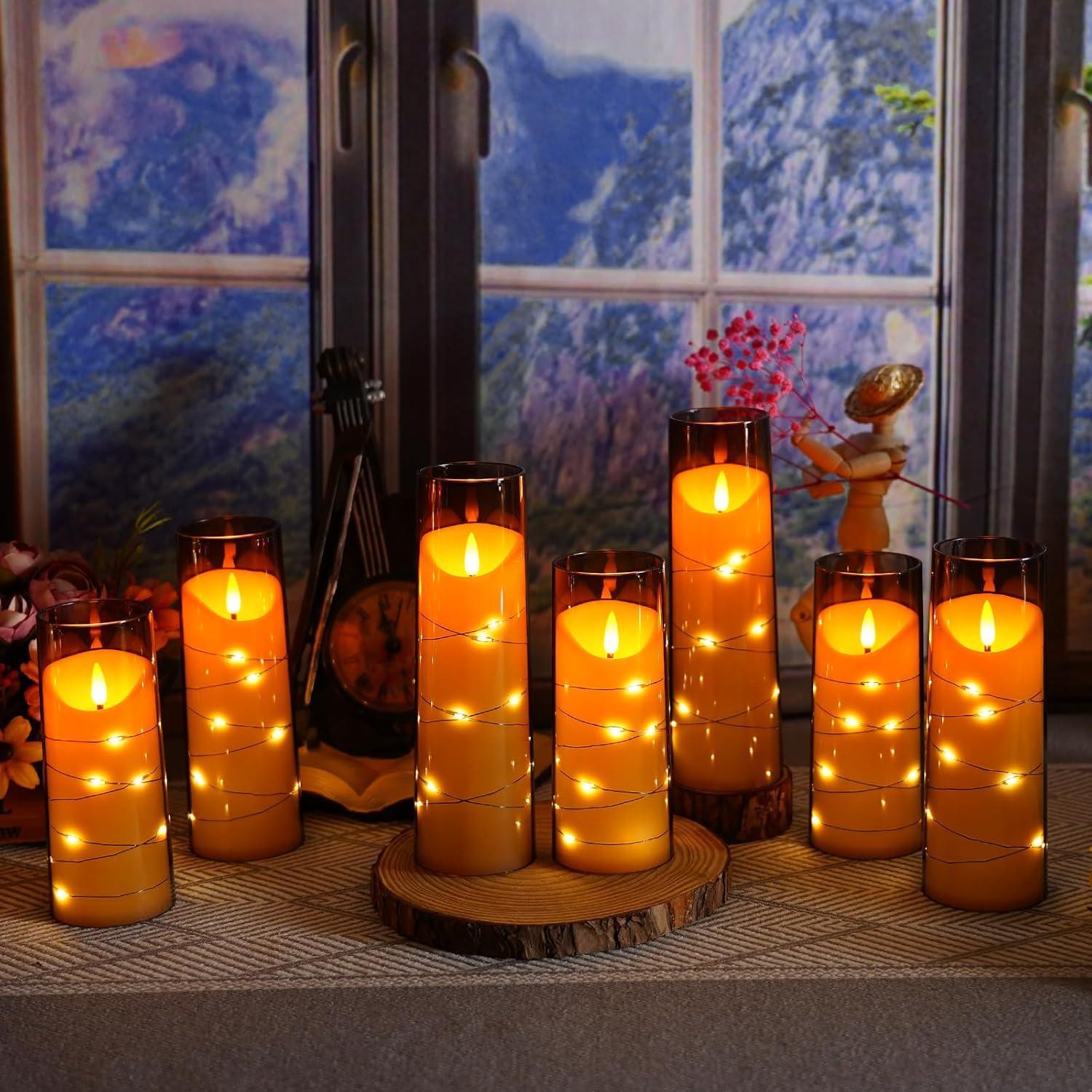 Gray Flameless LED Decorative Pillar Candles with Remote, Set of 9