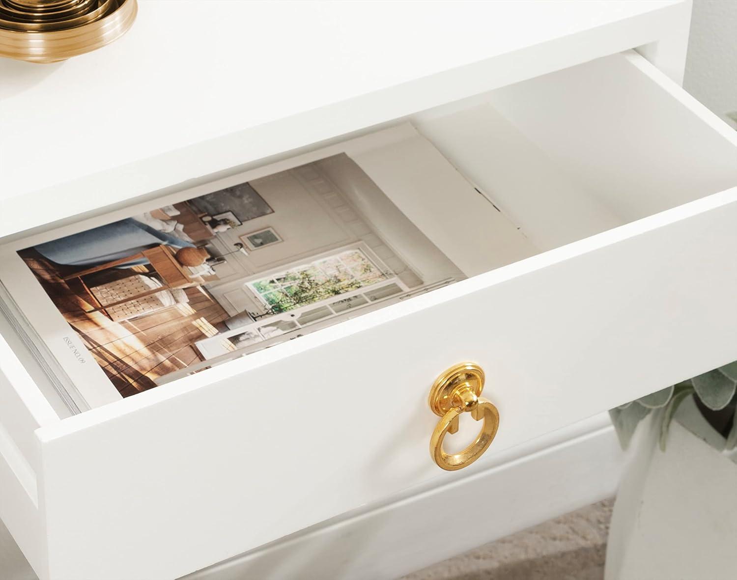 White and Gold Floating Wood Side Table with Drawer