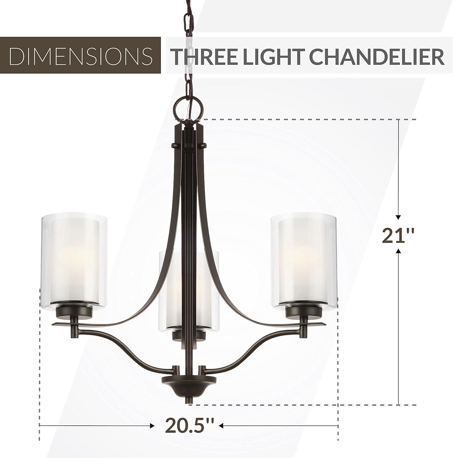 Elmwood Park 3-Light Bronze Modern Transitional Hanging Candlestick Chandelier with Satin Etched Glass Shades