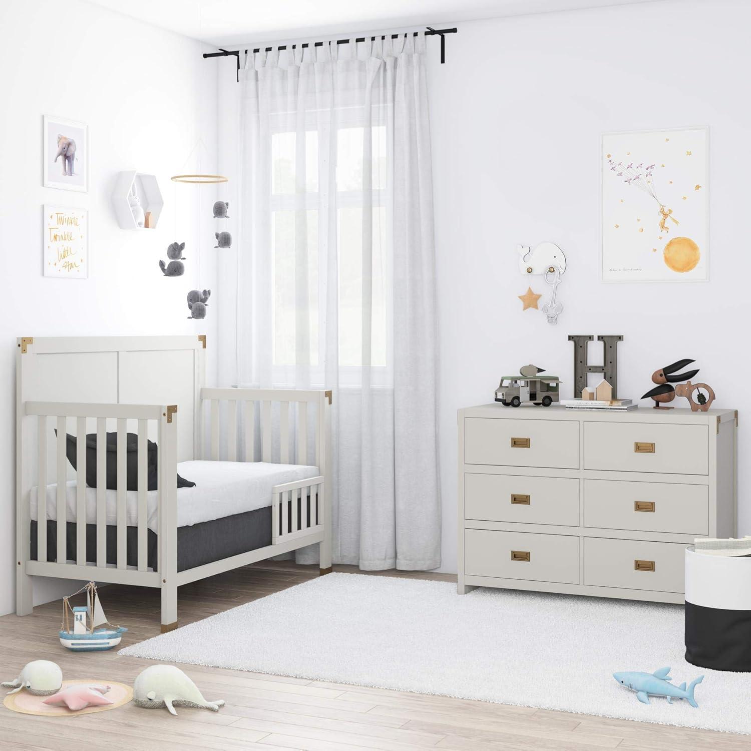 Graphite Gray 6-Drawer Nursery Dresser with Brass Finish