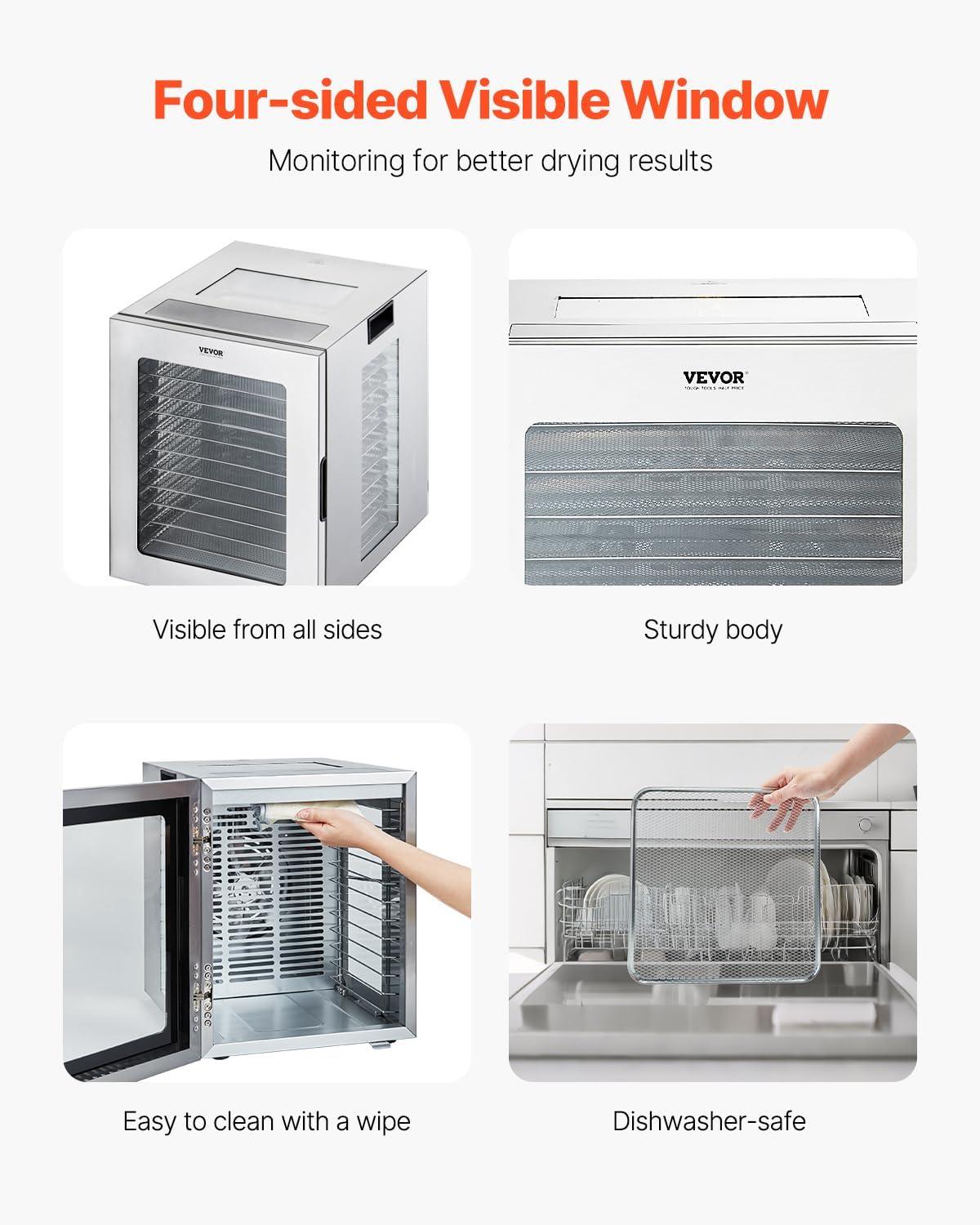 VEVOR Food Dehydrator, 12 Stainless Steel Trays Dehydrators Machine, 850W Food Dryer with Adjustable Temp & 24-Hour Timer, Dehydrator for Food and Jerky, Meat, Fruit, Vegetables, Herbs, Dog Treats