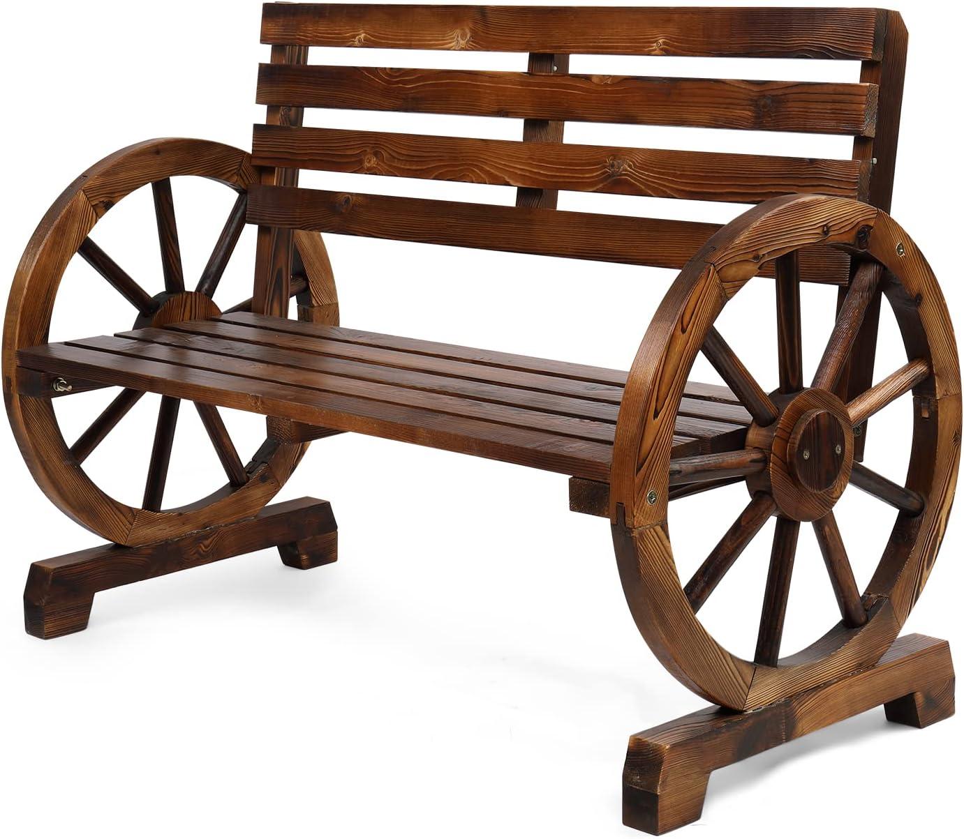 Rustic Wooden Wagon Wheel 41" 2-Person Bench