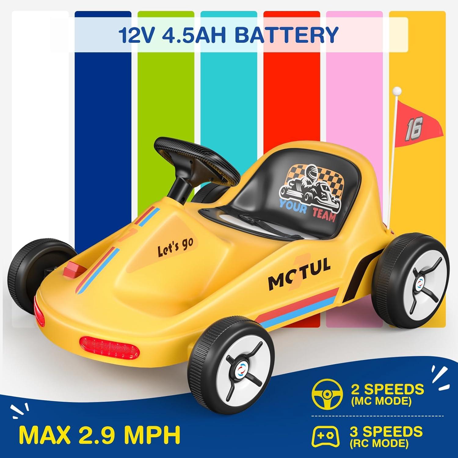 Tobbi 12v Kids Go Kart, Outdoor Battery Powered Ride On Car For Boys And Girls Aged 3-8, Childrens Electronic Toy Go Kart With 2 Speed Modes, Remote Control,bluetooth