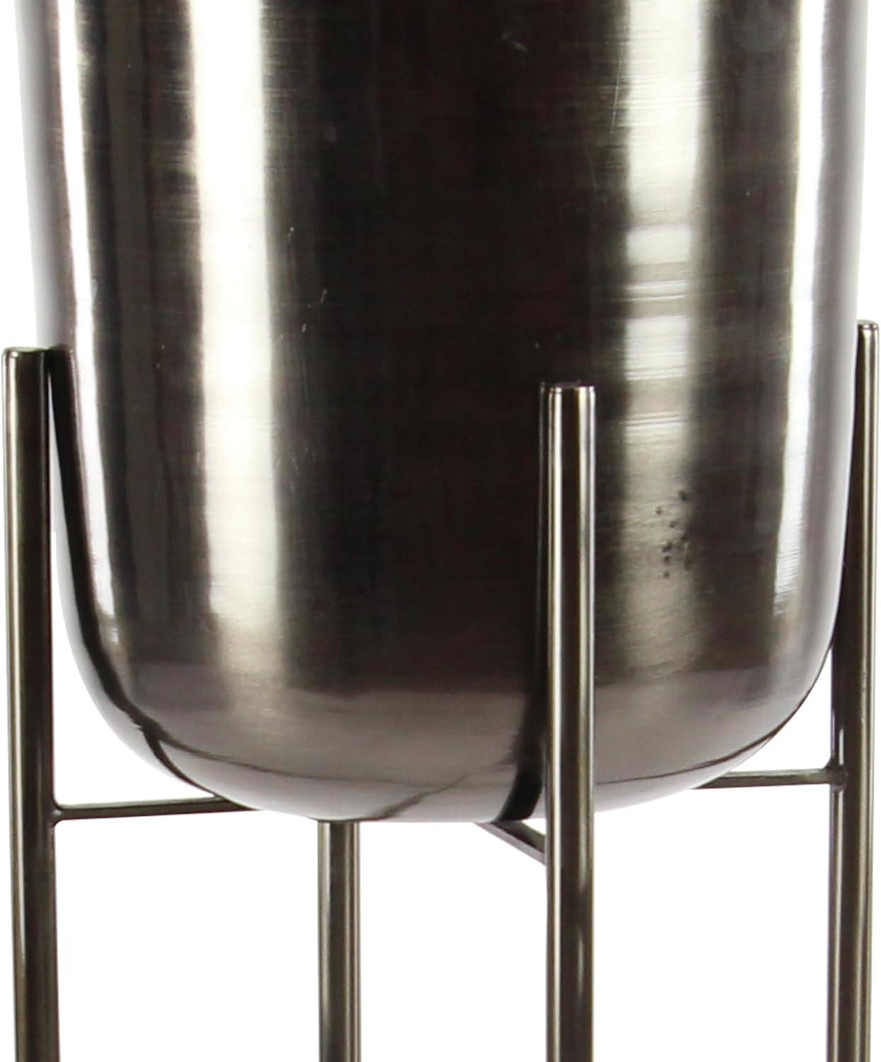 CosmoLiving by Cosmopolitan 2 - Piece Silver Metal Tall Indoor Outdoor Dome Indoor Outdoor Planter with Removable Stand Set