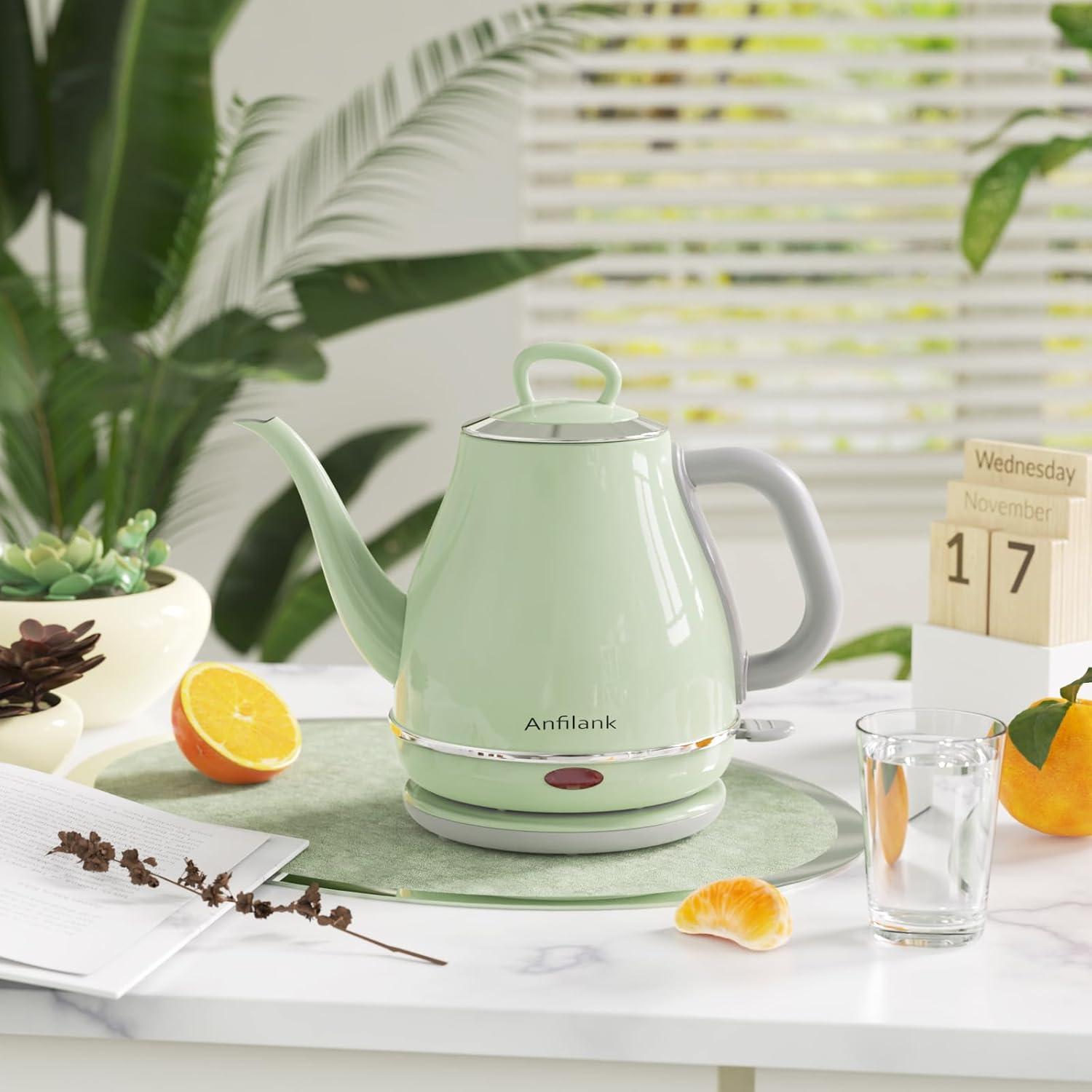 Electric Gooseneck Kettle, 1L 1500WFast Boil, 100% Stainless Steel BPA Free Pour-Over Coffee & Tea Kettle,Water Boiler with Auto Shut & Boil-Dry Protectio,Green