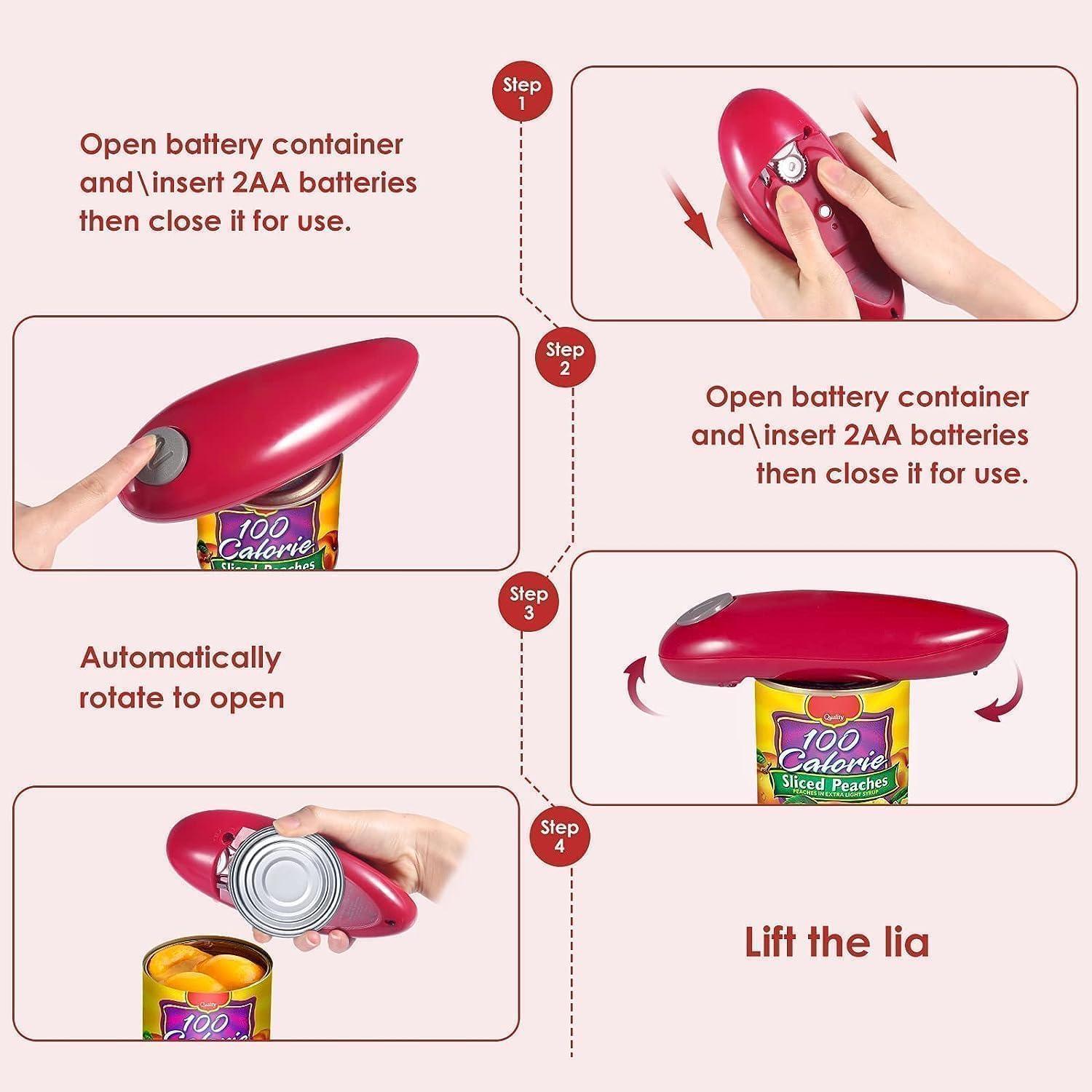 Red Handheld Electric Can Opener with Smooth Edges